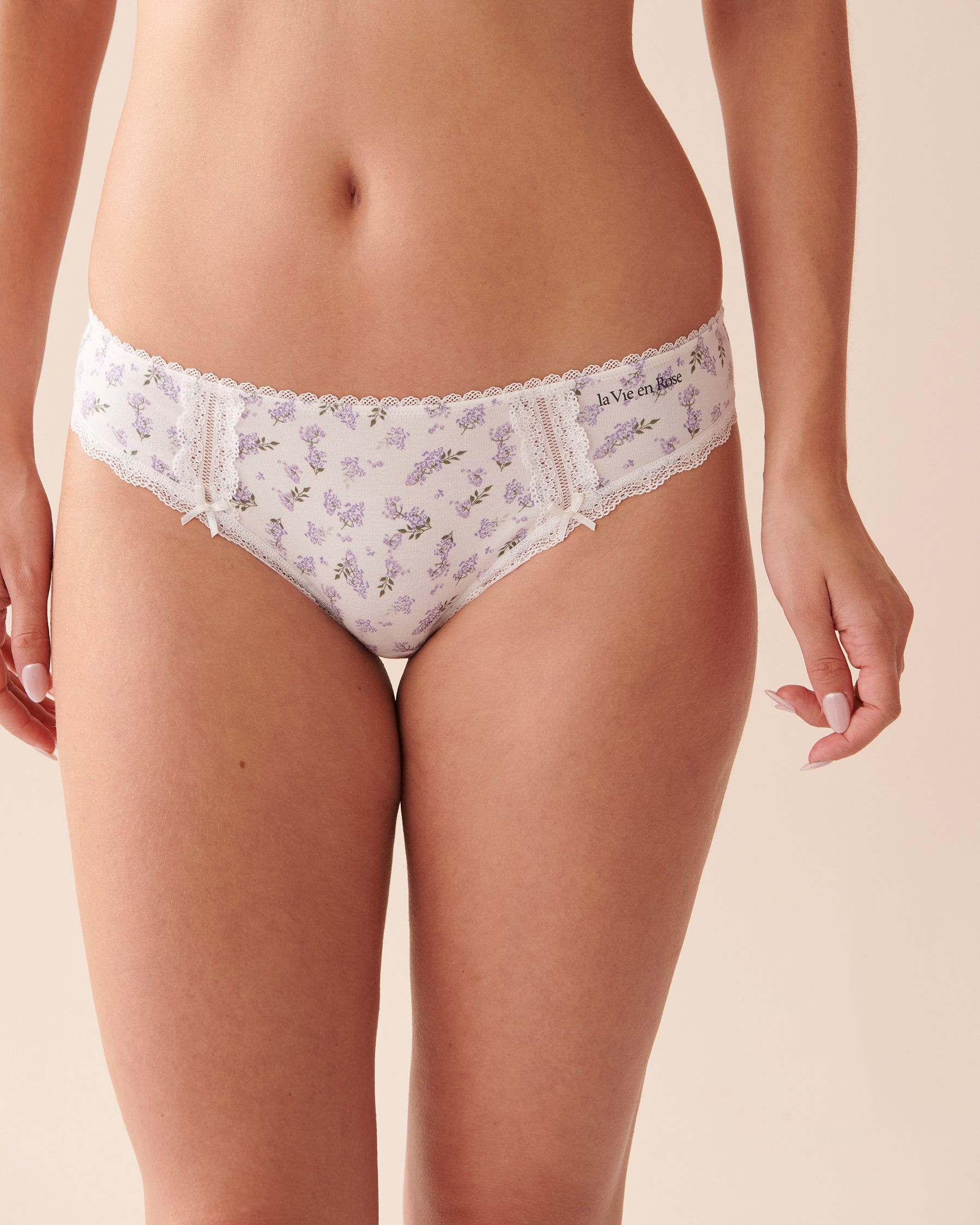 LA VIE EN ROSE Cotton and Lace Detail Bikini Panty Lavender Flowers 20100429 - View1