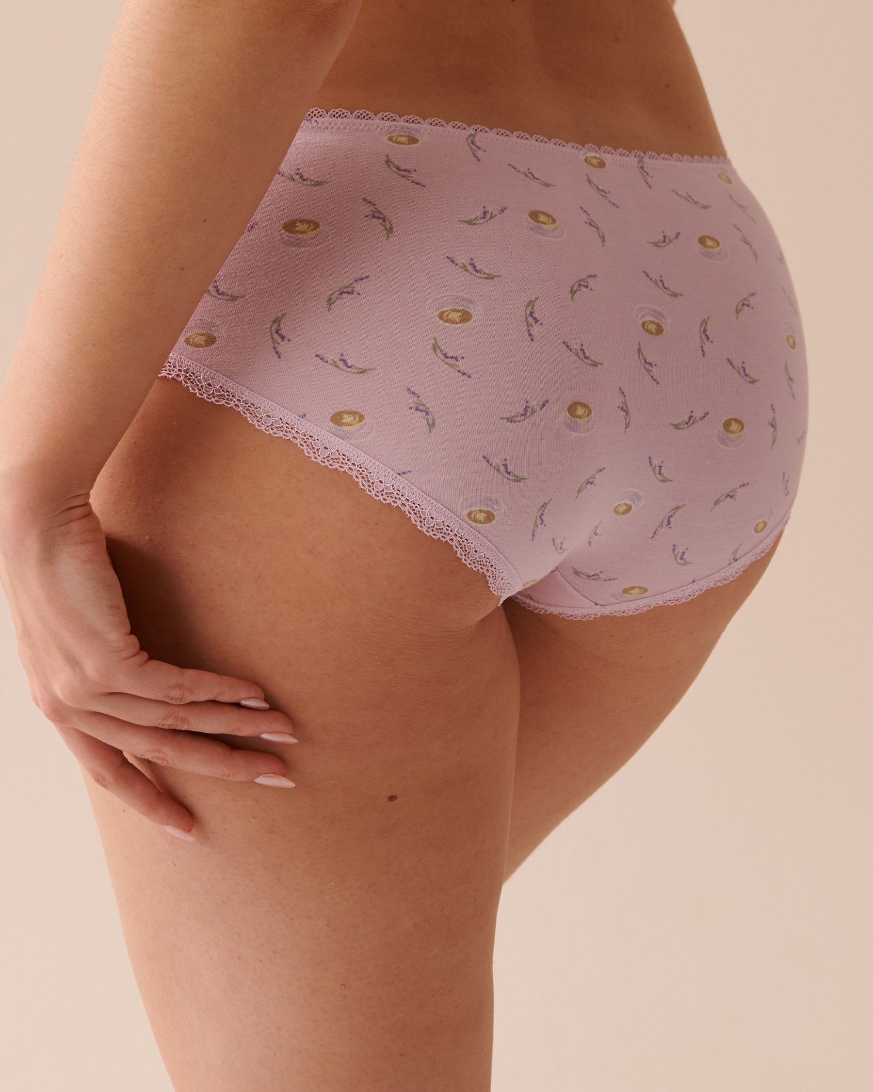 LA VIE EN ROSE Cotton and Lace Detail Hiphugger Panty Coffee and Lavender 20100430 - View2