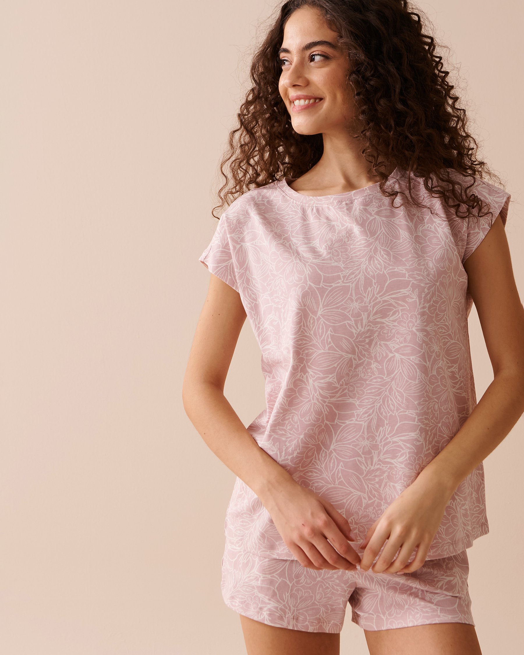 LA VIE EN ROSE T-shirt col rond à fleurs Rose poudré floral 40100553 - Voir1