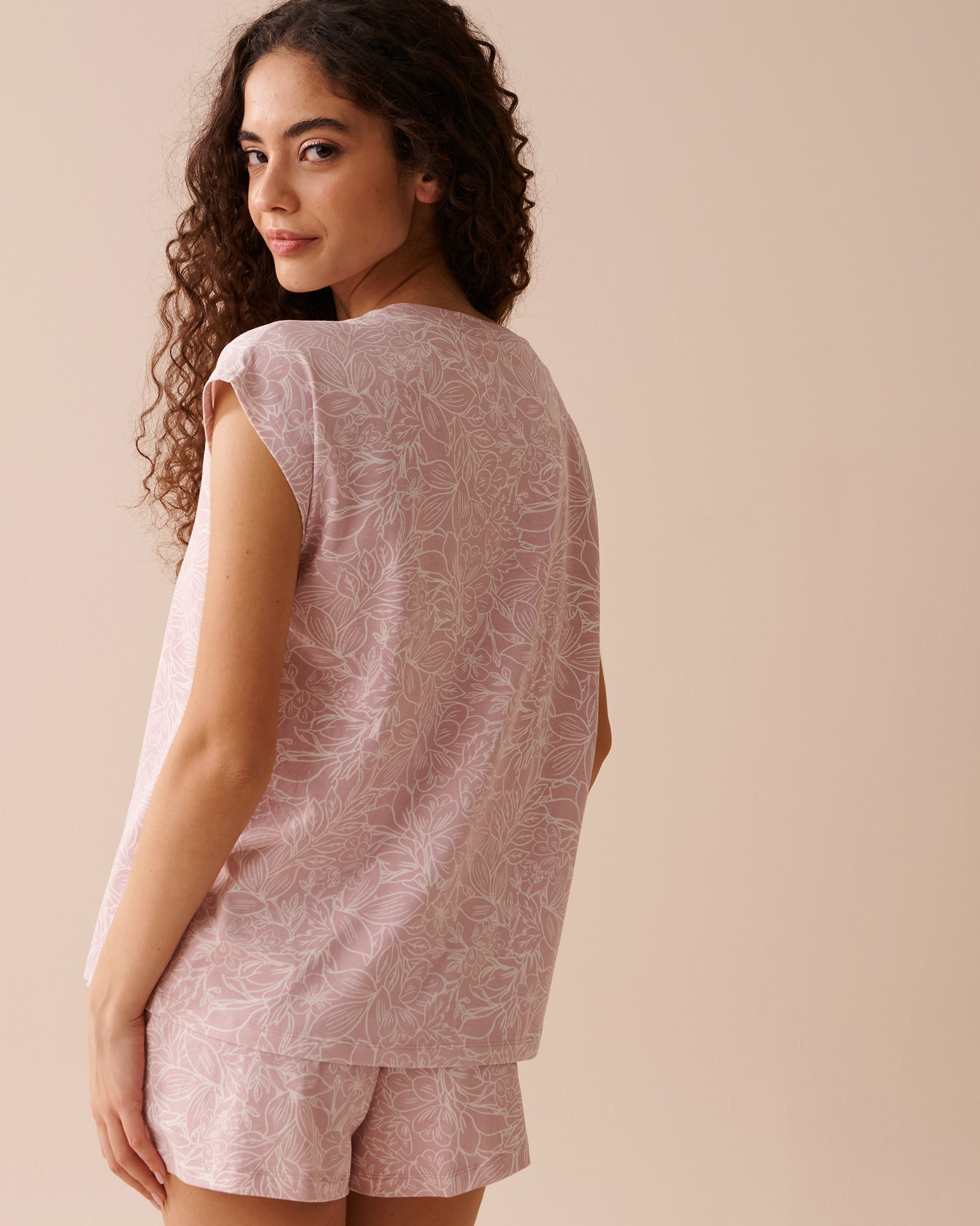 LA VIE EN ROSE T-shirt col rond à fleurs Rose poudré floral 40100553 - Voir2