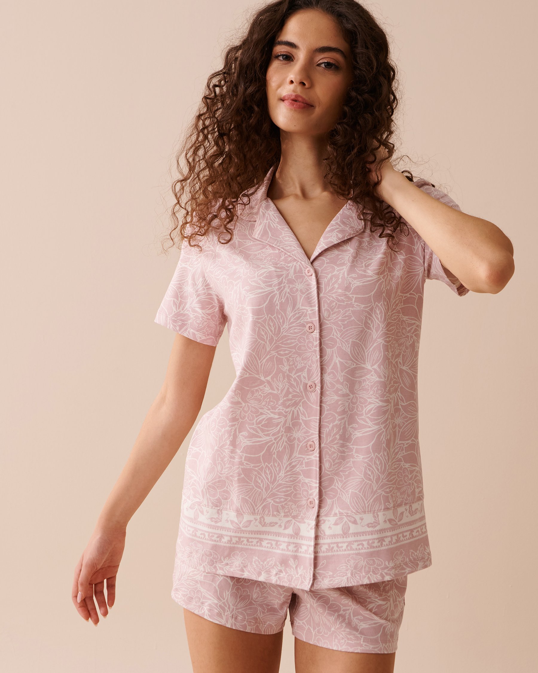 LA VIE EN ROSE Floral Button-down Short Sleeve Shirt Dusty Rose Floral 40100554 - View3