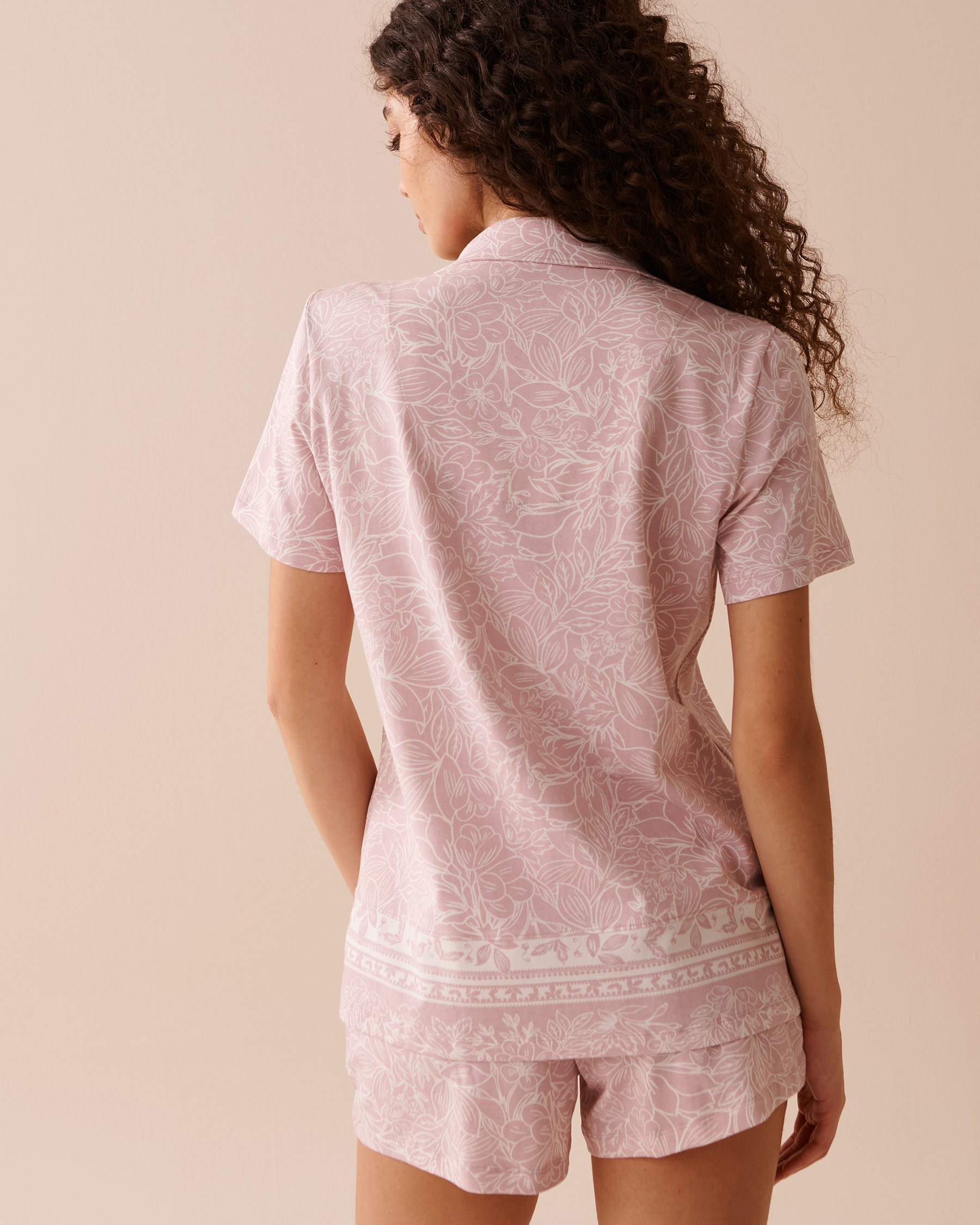 LA VIE EN ROSE Floral Button-down Short Sleeve Shirt Dusty Rose Floral 40100554 - View2