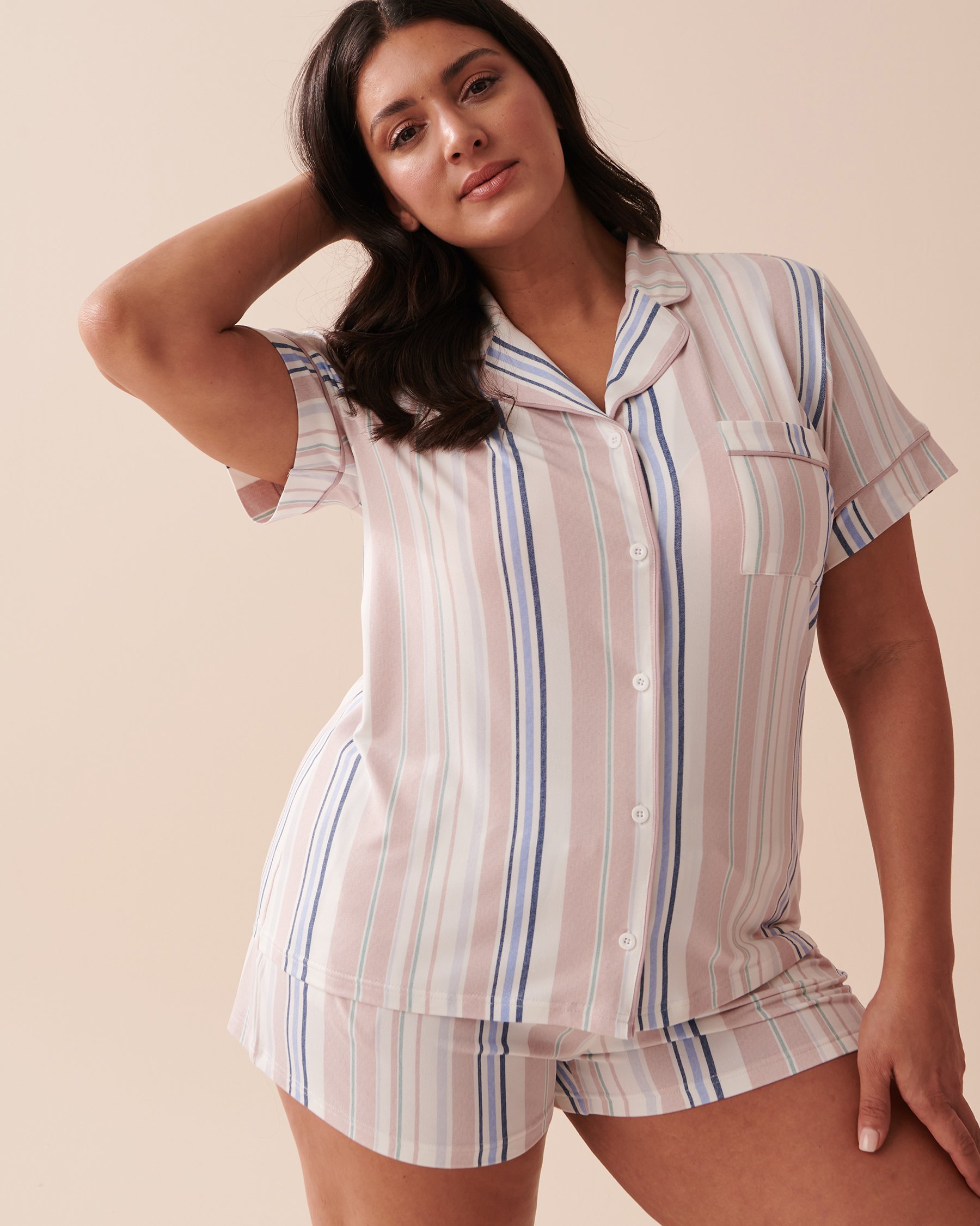 LA VIE EN ROSE Pastel Stripes Super Soft Button-down Shirt Pastel Stripes 40100558 - View3