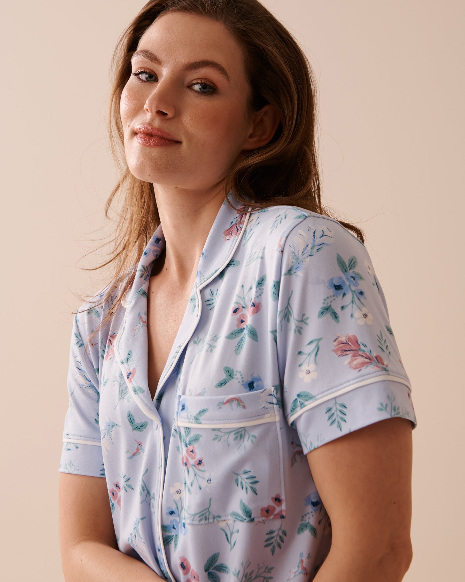 LA VIE EN ROSE Floral Super Soft Short Sleeve Button-down Shirt Spring Garden 40100559 - View3