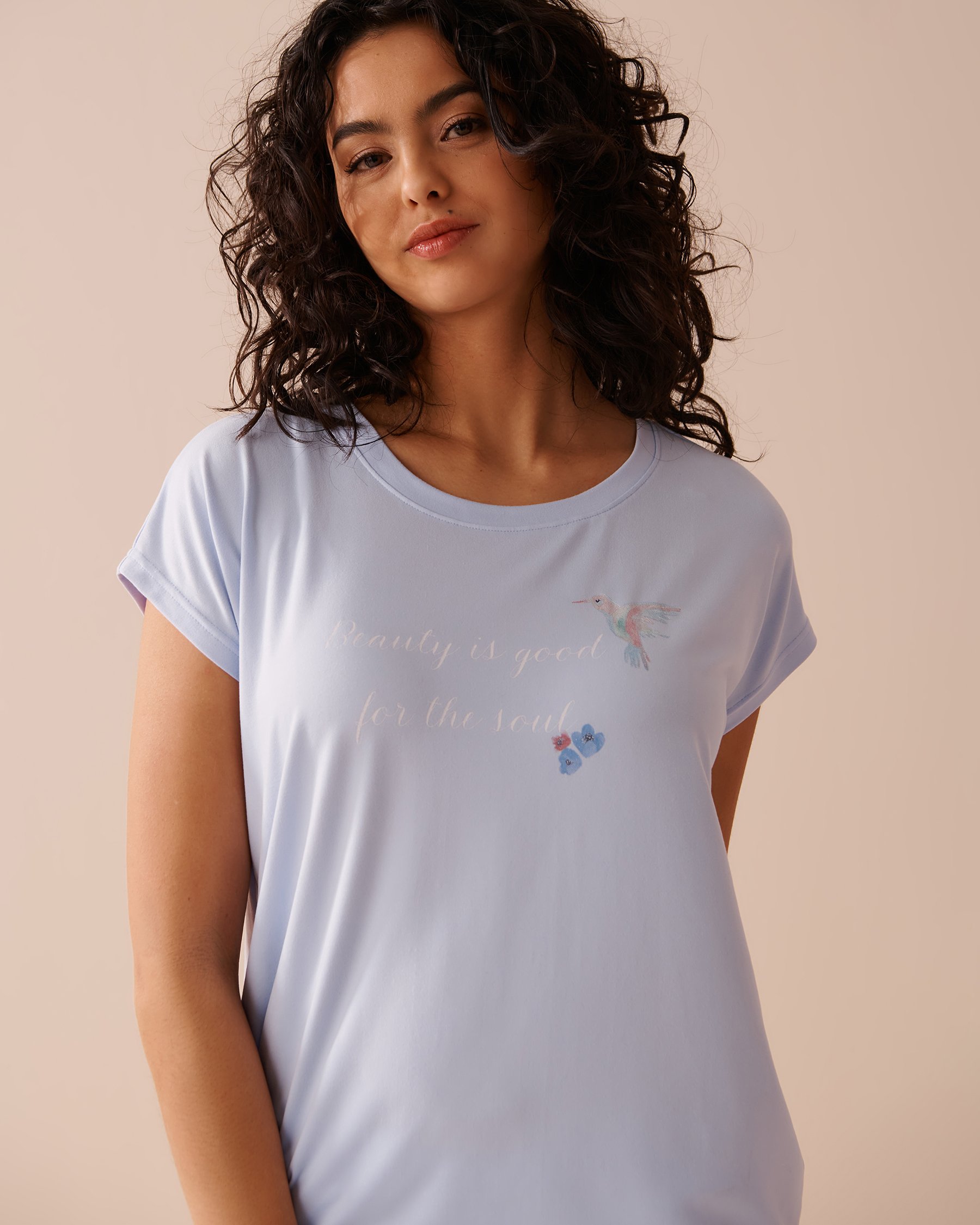 LA VIE EN ROSE Hummingbird Print Super Soft T-shirt Periwinkle 40100561 - View3