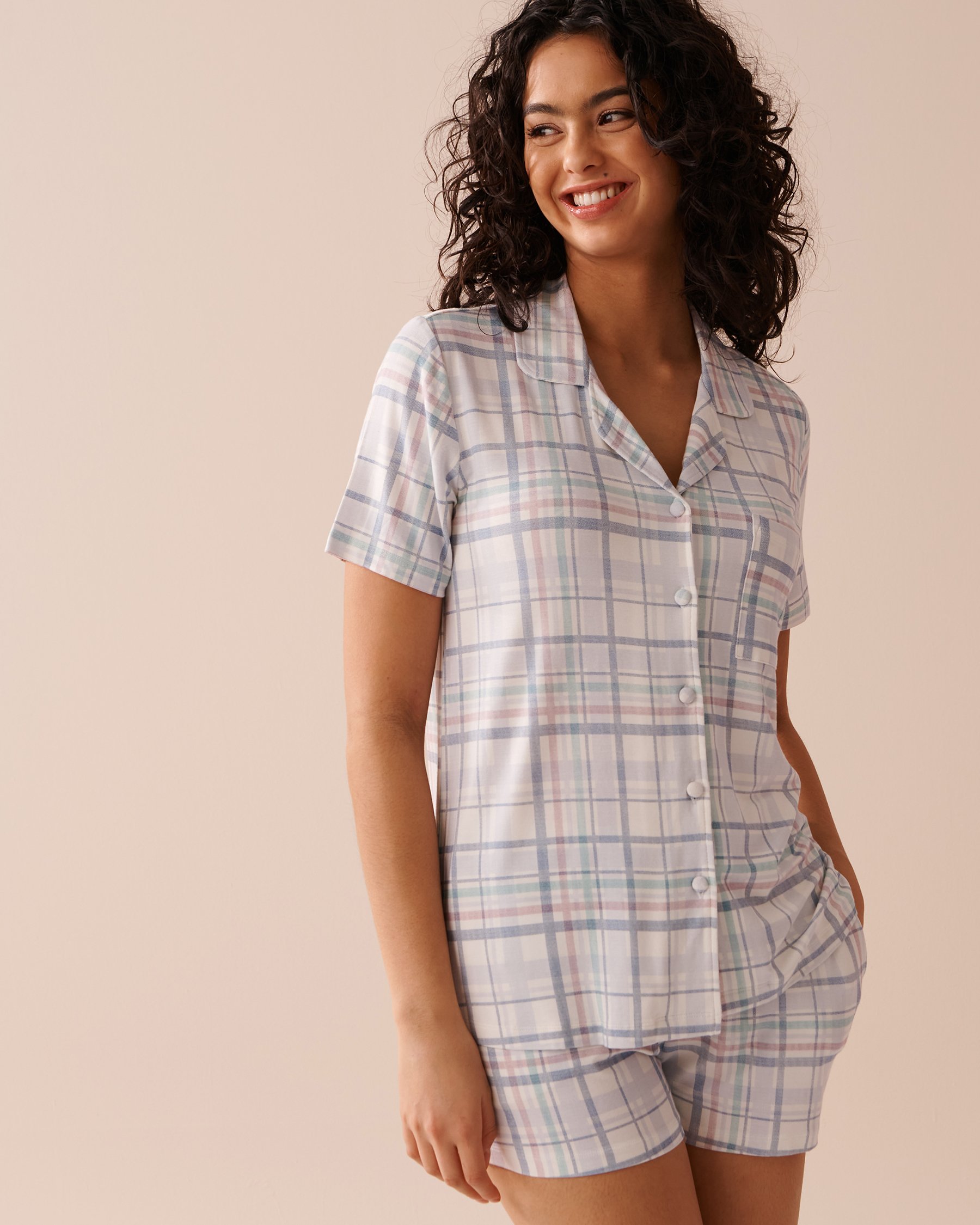 LA VIE EN ROSE Pastel Plaid Bamboo Button-down Shirt Pastel Plaid 40100562 - View1