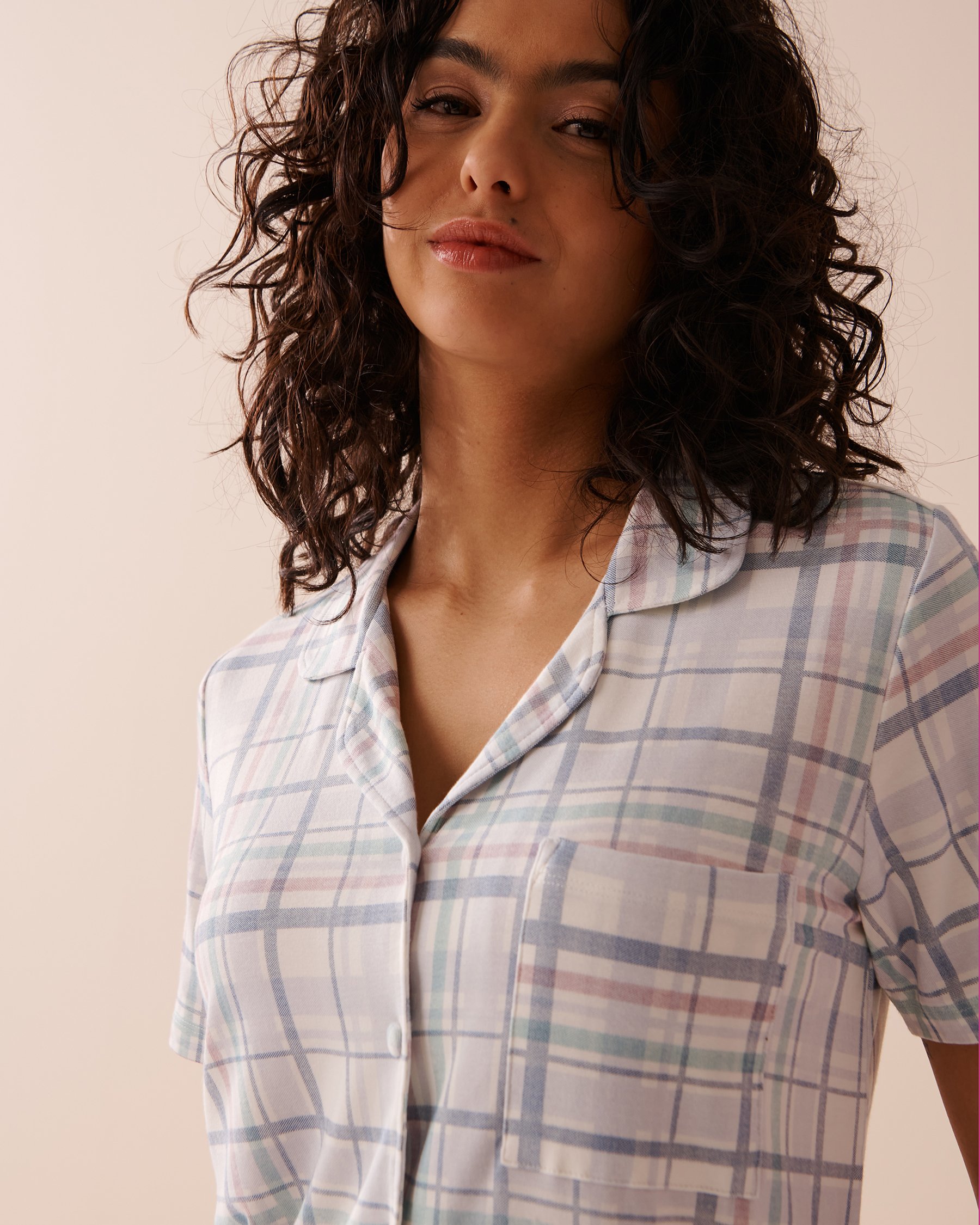 LA VIE EN ROSE Pastel Plaid Bamboo Button-down Shirt Pastel Plaid 40100562 - View3