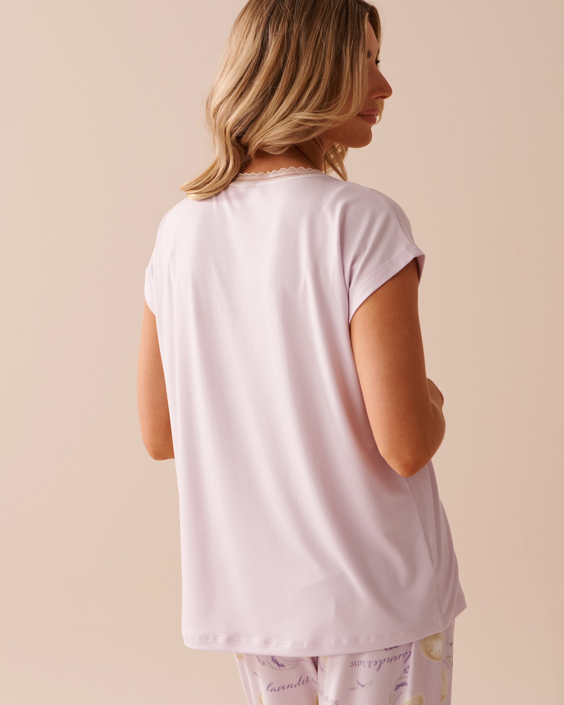 LA VIE EN ROSE Coffee & Lavender Print Super Soft T-shirt Lavender 40100567 - View2