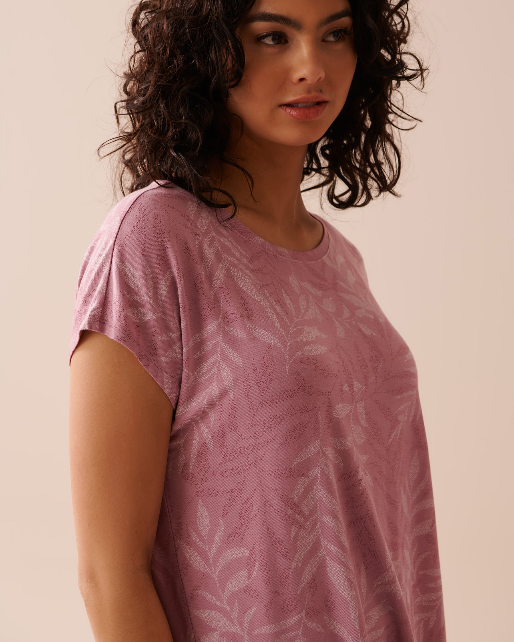 LA VIE EN ROSE Soft Jersey T-shirt Pink Leaves 40100569 - View3