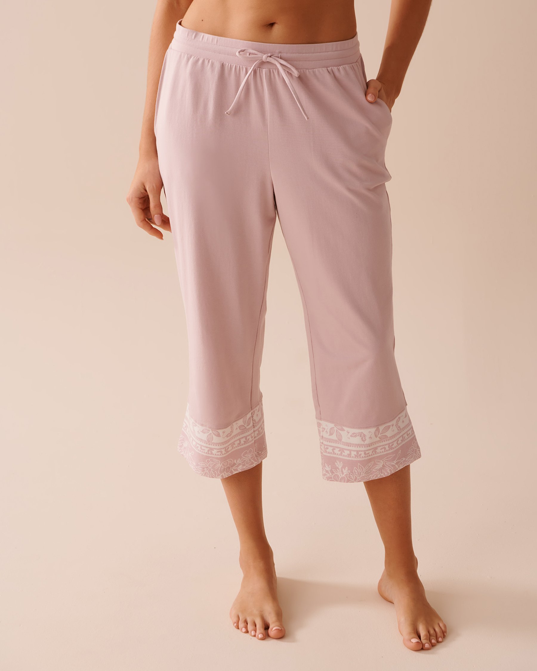 LA VIE EN ROSE Capri jambe droite bordure à fleurs Rose poudré 40200546 - Voir1