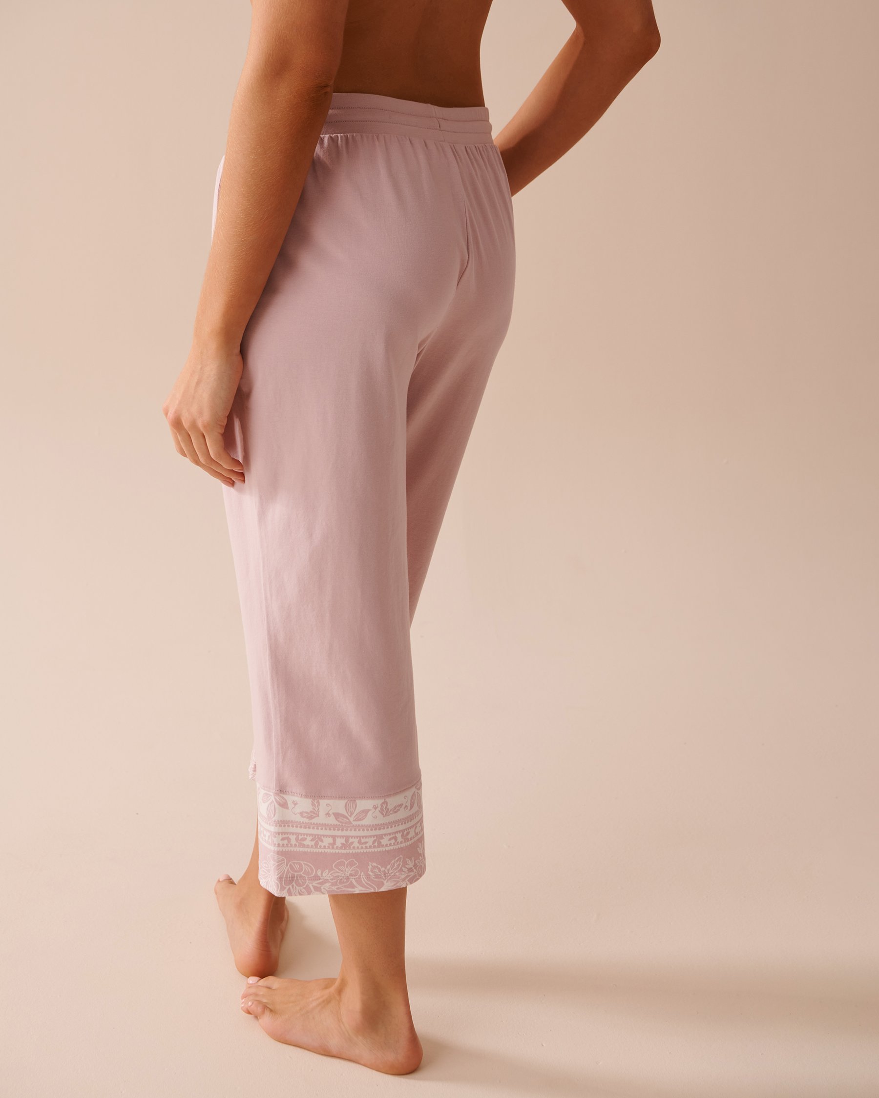 LA VIE EN ROSE Capri jambe droite bordure à fleurs Rose poudré 40200546 - Voir2