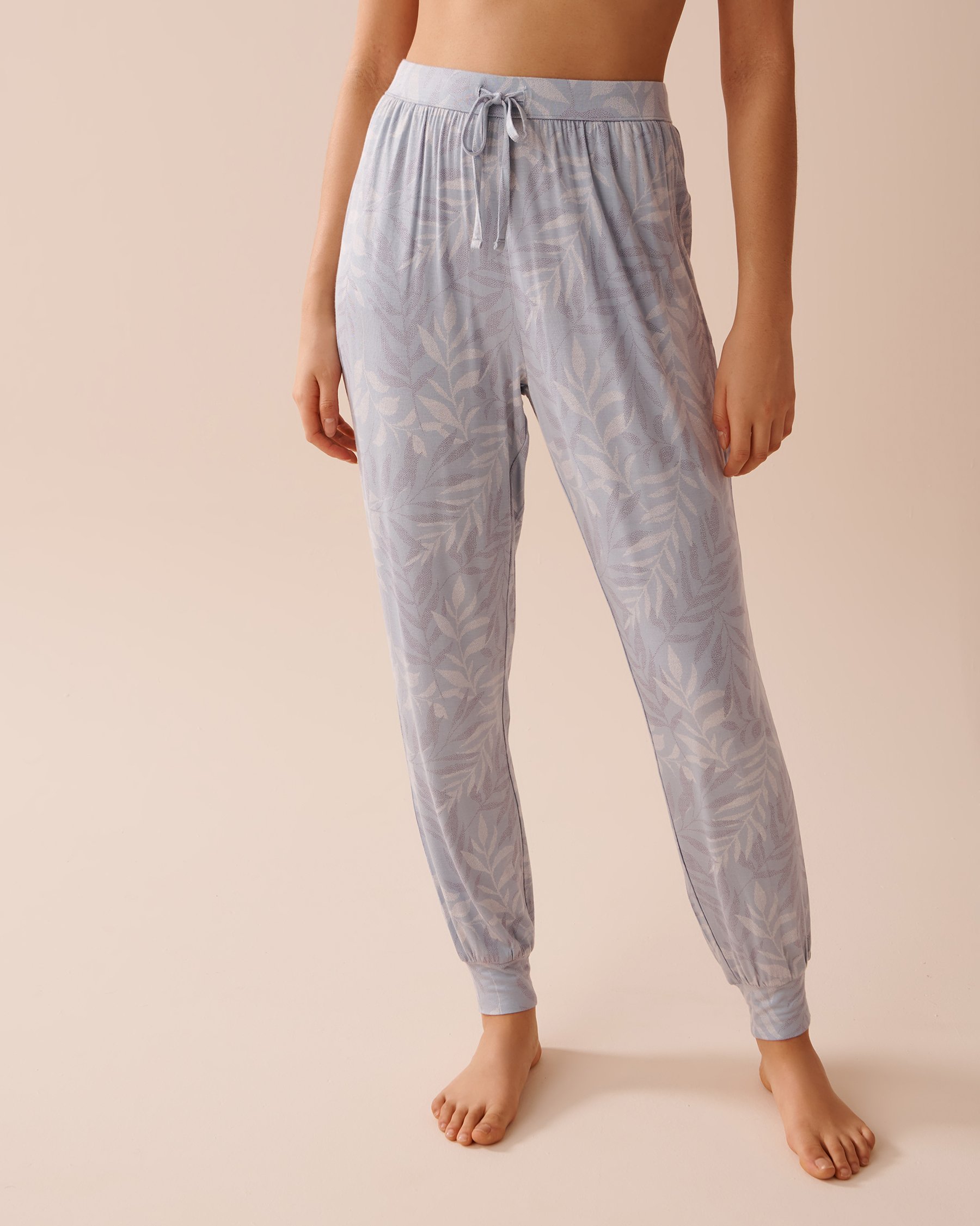 LA VIE EN ROSE Soft Jersey Jogger Pajama Pants Light Blue Leaves 40200562 - View1