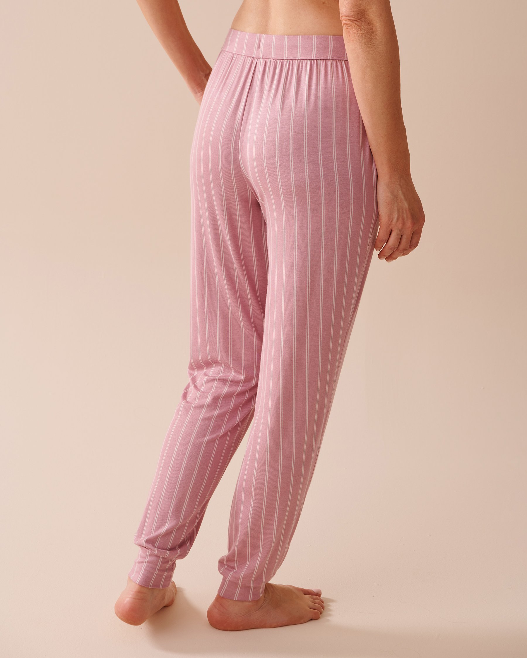 LA VIE EN ROSE Pantalon de pyjama jogger en jersey doux Rayures roses 40200562 - Voir2