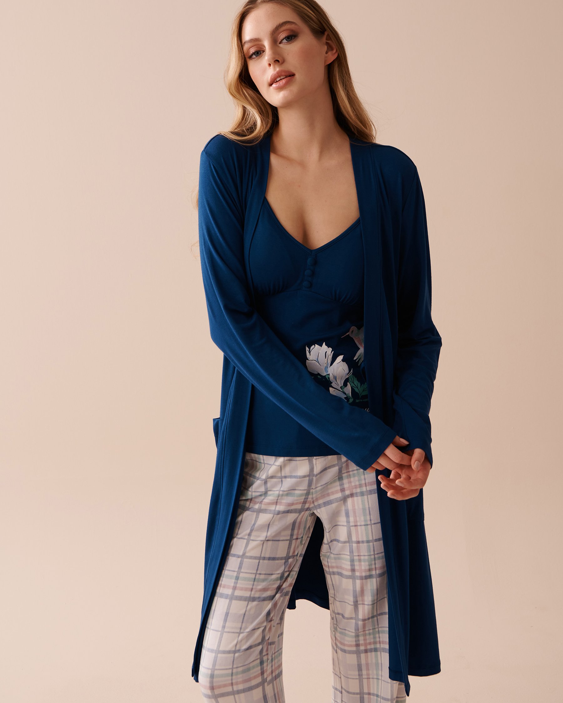 LA VIE EN ROSE Bamboo Kimono Dark Blue 40500346 - View4