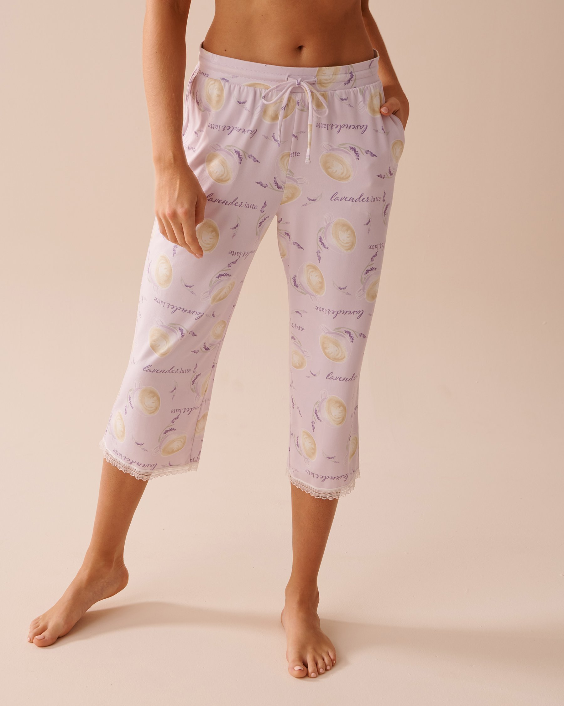 LA VIE EN ROSE Coffee & Lavender Print Super Soft Capris Coffee and Lavender 40200557 - View1