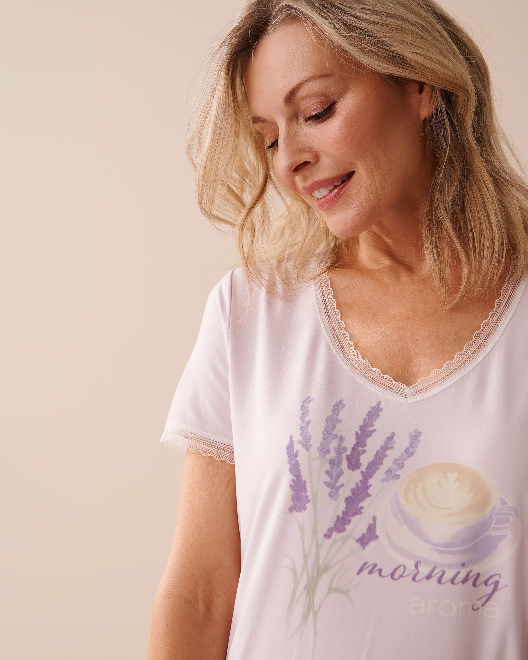 LA VIE EN ROSE Coffee & Lavender Print Super Soft Short Sleeve Sleepshirt Lavender 40500347 - View3