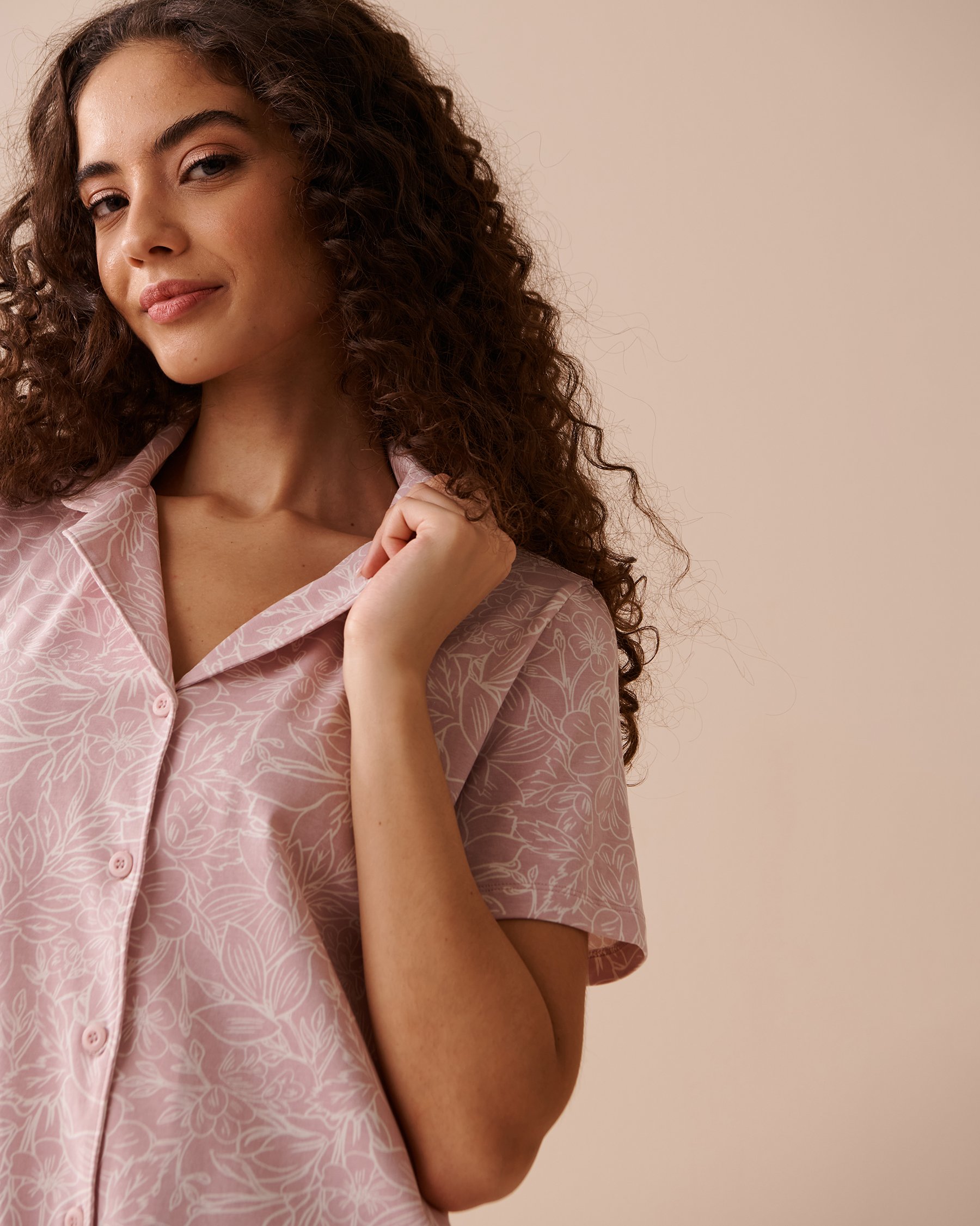 LA VIE EN ROSE Floral Button-down Short Sleeve Shirt Dusty Rose Floral 40100554 - View4