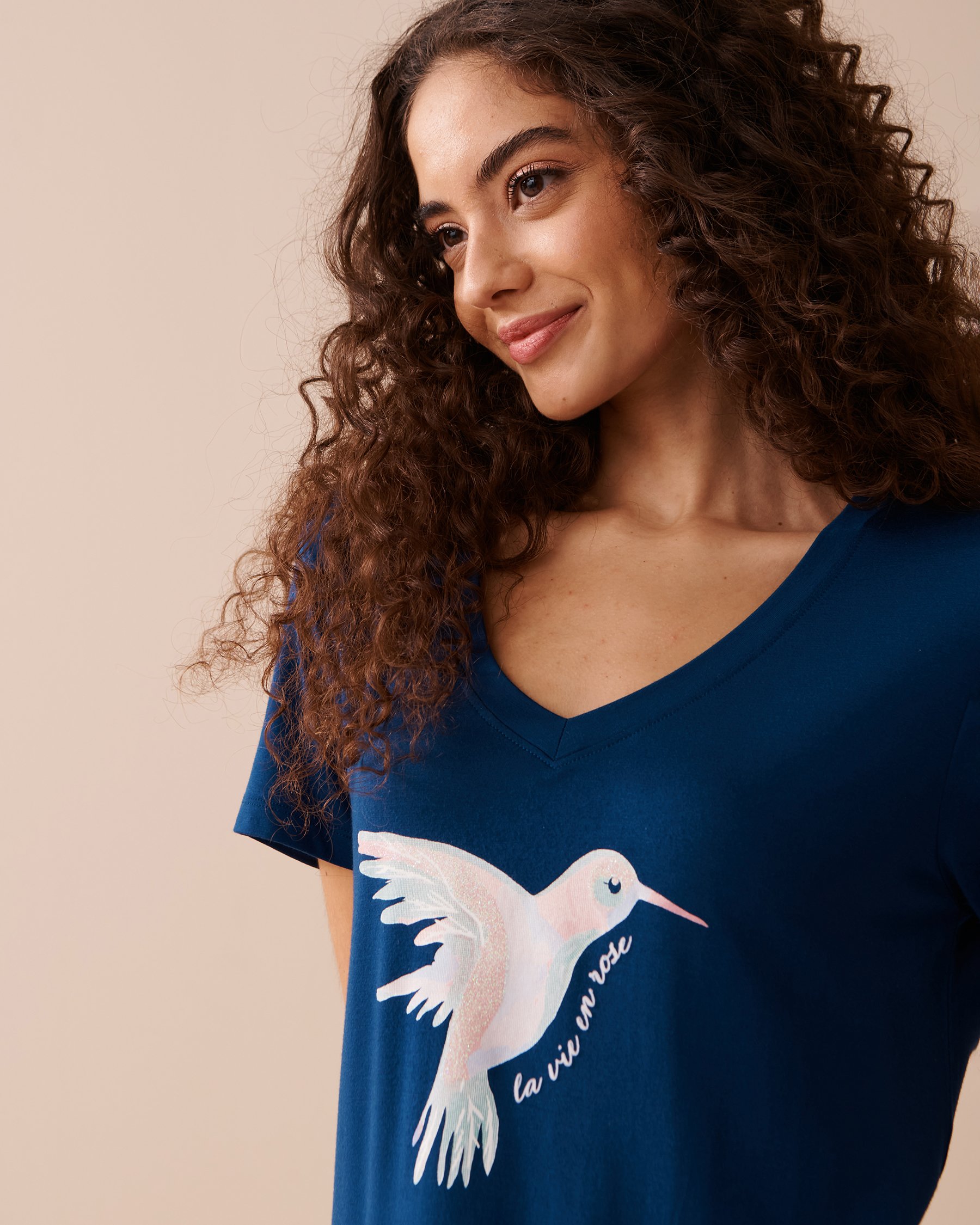 LA VIE EN ROSE T-shirt en bambou à imprimé colibri Bleu foncé 40100563 - Voir3