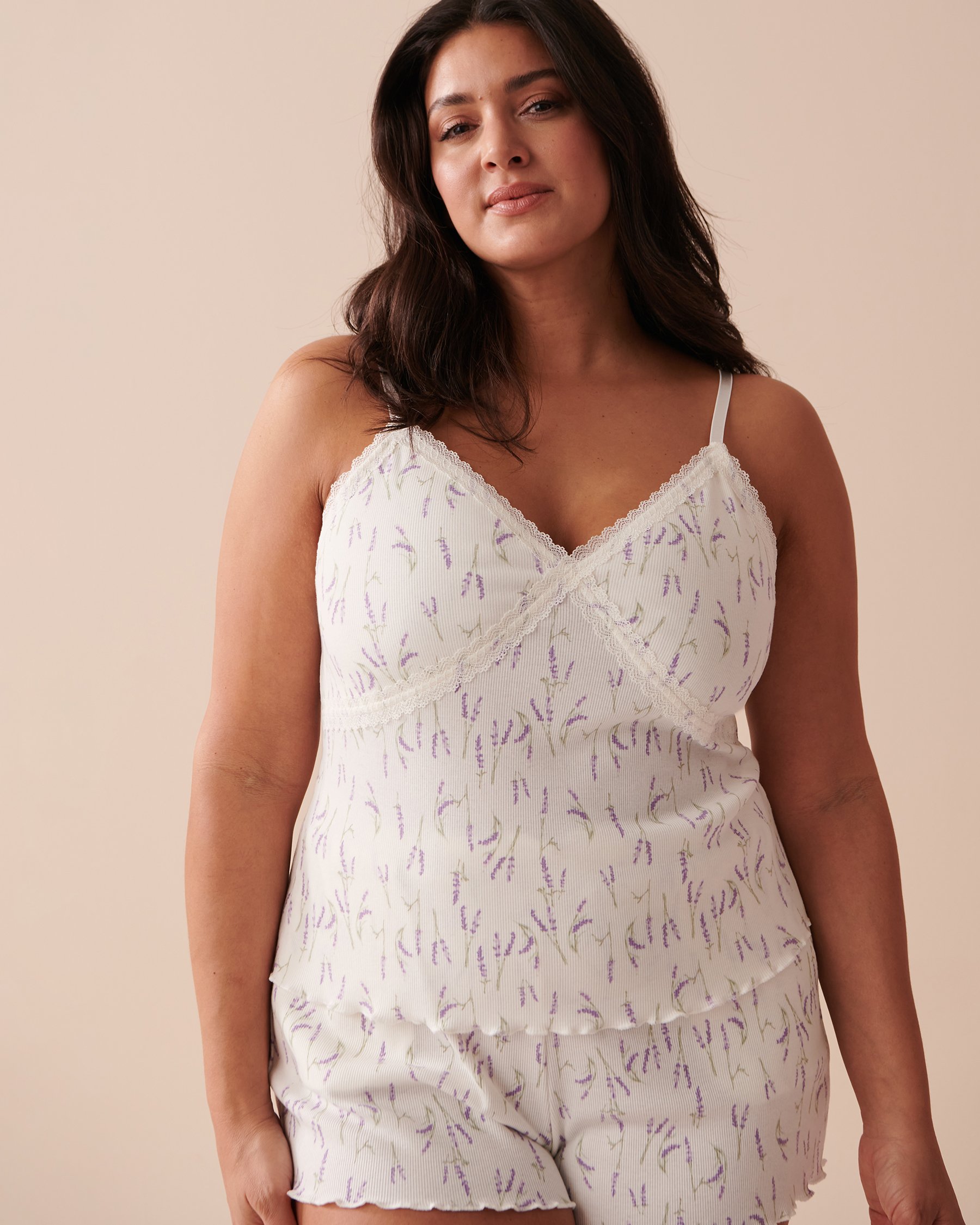 LA VIE EN ROSE Camisole côtelée bordure frisons Bouquet de lavande 40100546 - View1