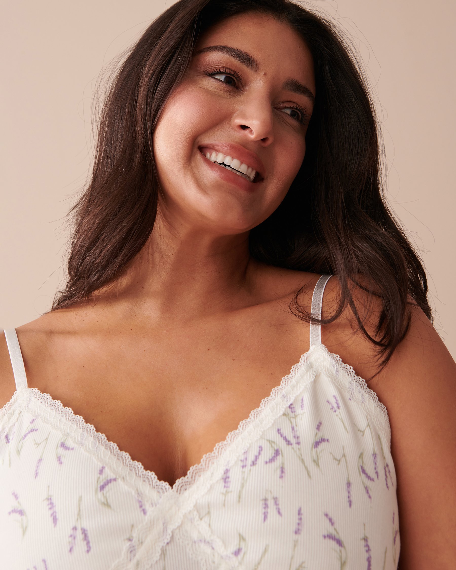 LA VIE EN ROSE Camisole côtelée bordure frisons Bouquet de lavande 40100546 - View3