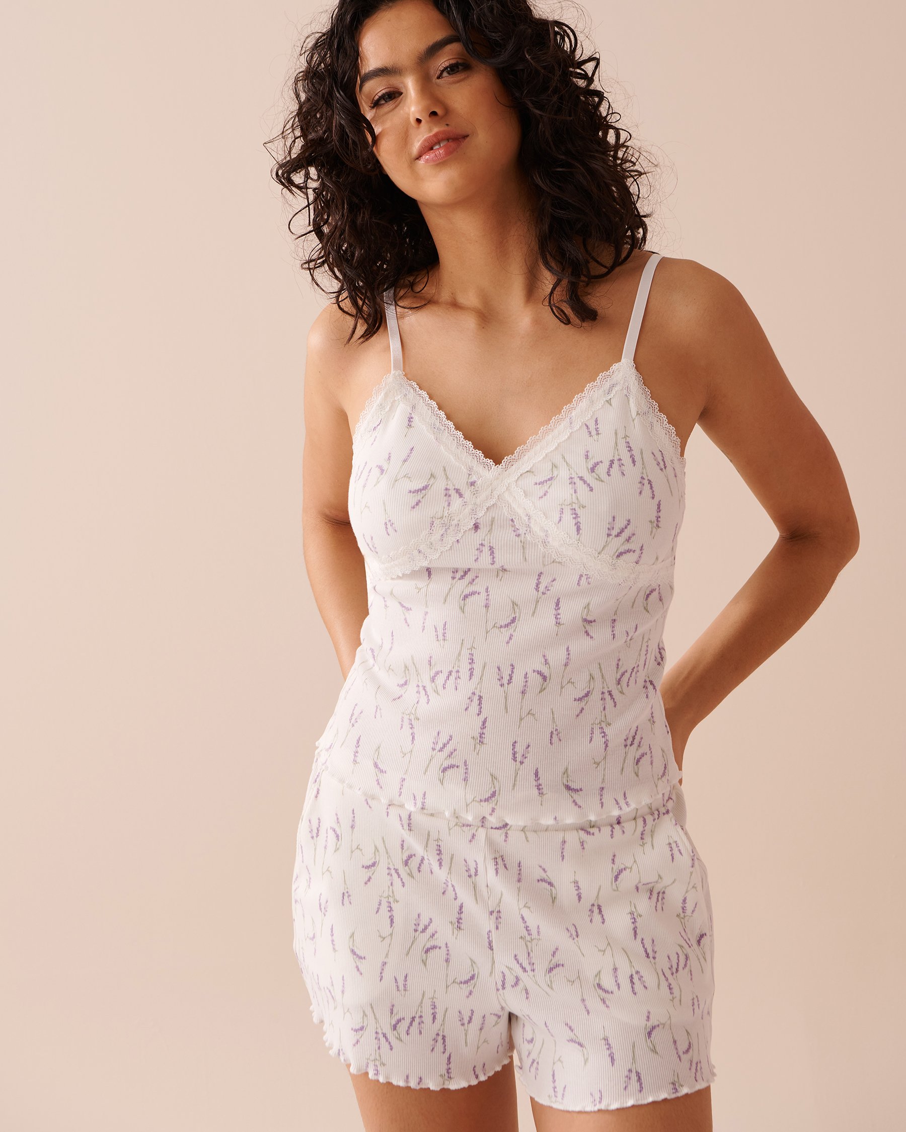 LA VIE EN ROSE Camisole côtelée bordure frisons Bouquet de lavande 40100546 - View4