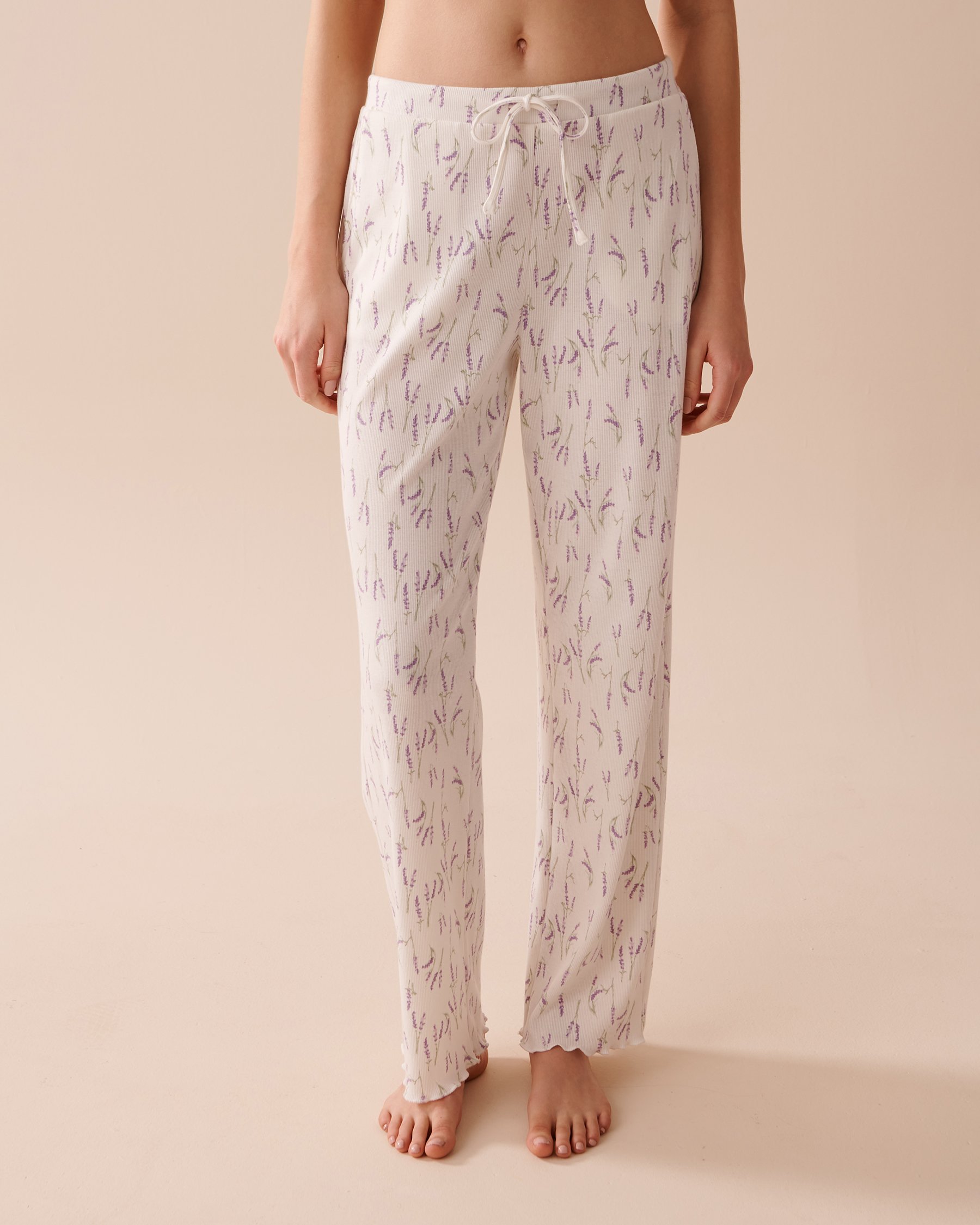 LA VIE EN ROSE Lettuce Edge Ribbed Pants Lavender Bouquet 40200540 - View1