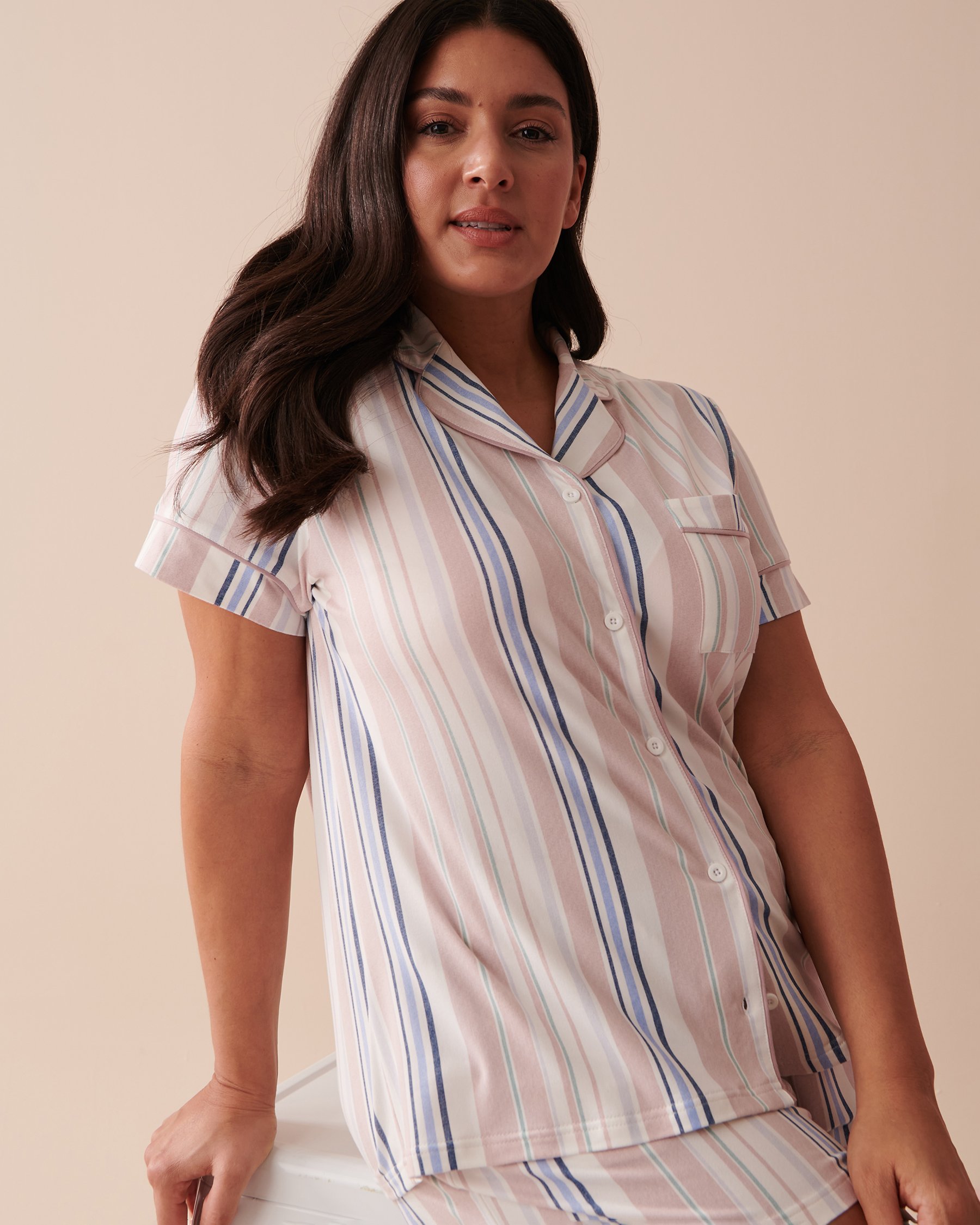 LA VIE EN ROSE Pastel Stripes Super Soft Button-down Shirt Pastel Stripes 40100558 - View1