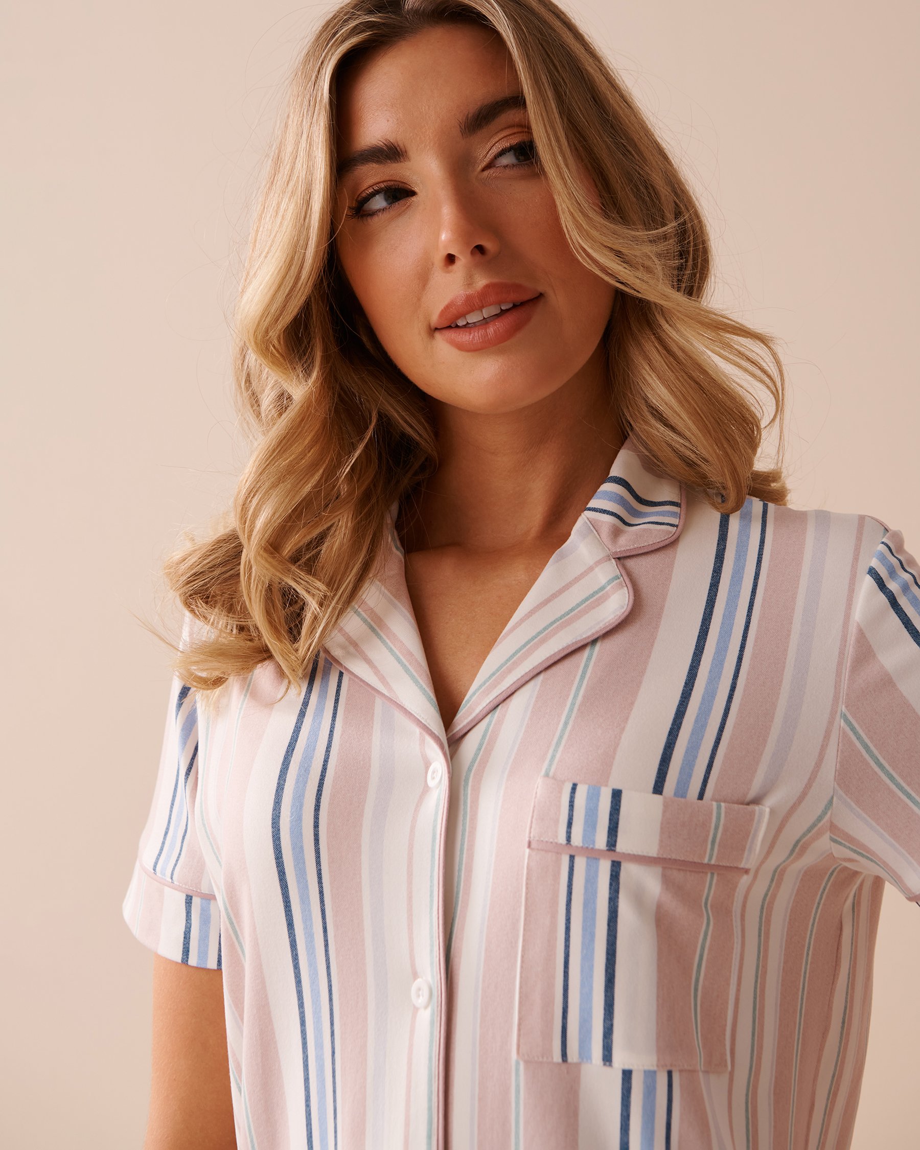 LA VIE EN ROSE Pastel Stripes Super Soft Button-down Shirt Pastel Stripes 40100558 - View6