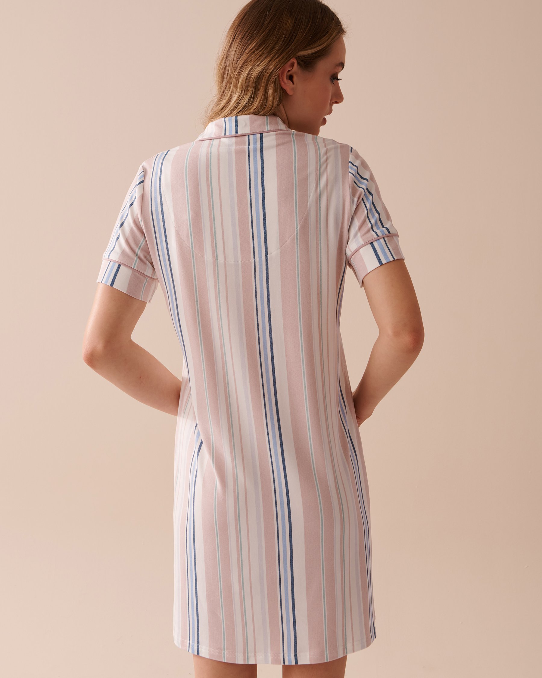 LA VIE EN ROSE Pastel Stripes Super Soft Button-down Sleepshirt Pastel Stripes 40500342 - View2