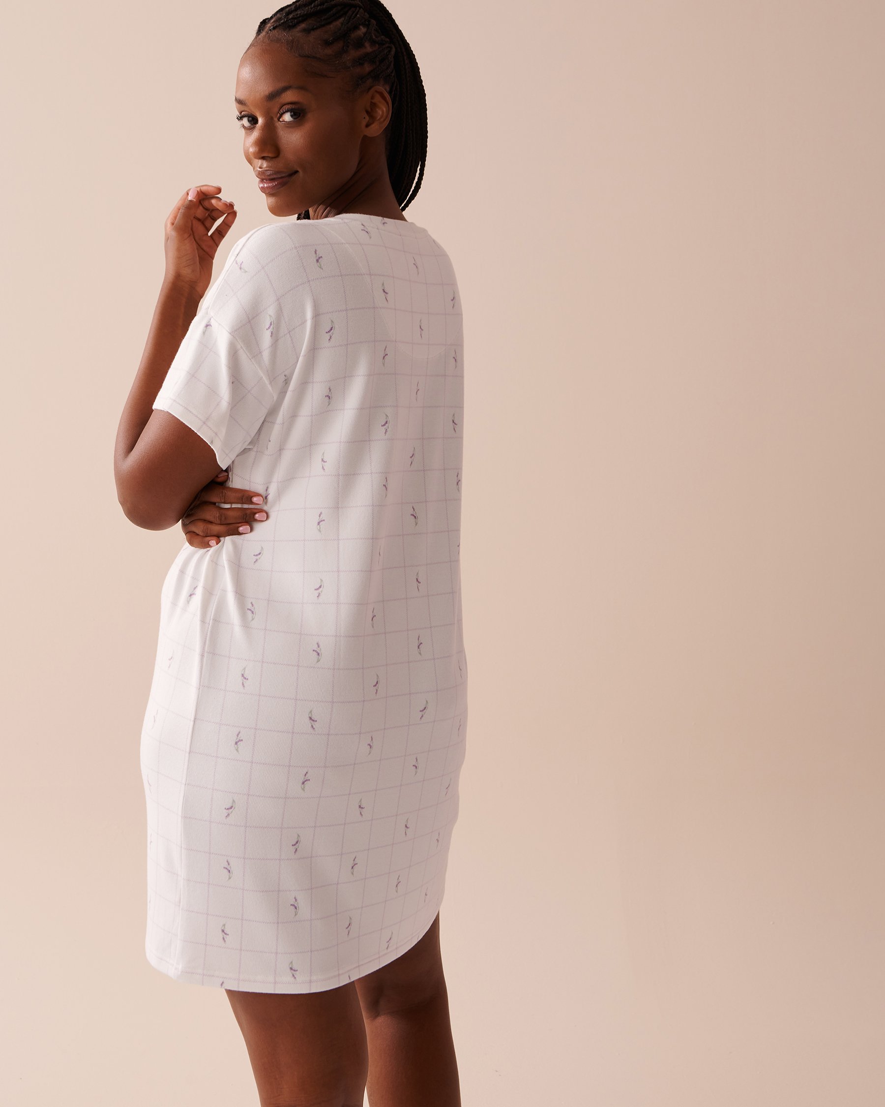 LA VIE EN ROSE Recycled Fibers Lavender Plaid Short Sleeve Sleepshirt Lavender Plaid 40500339 - View2