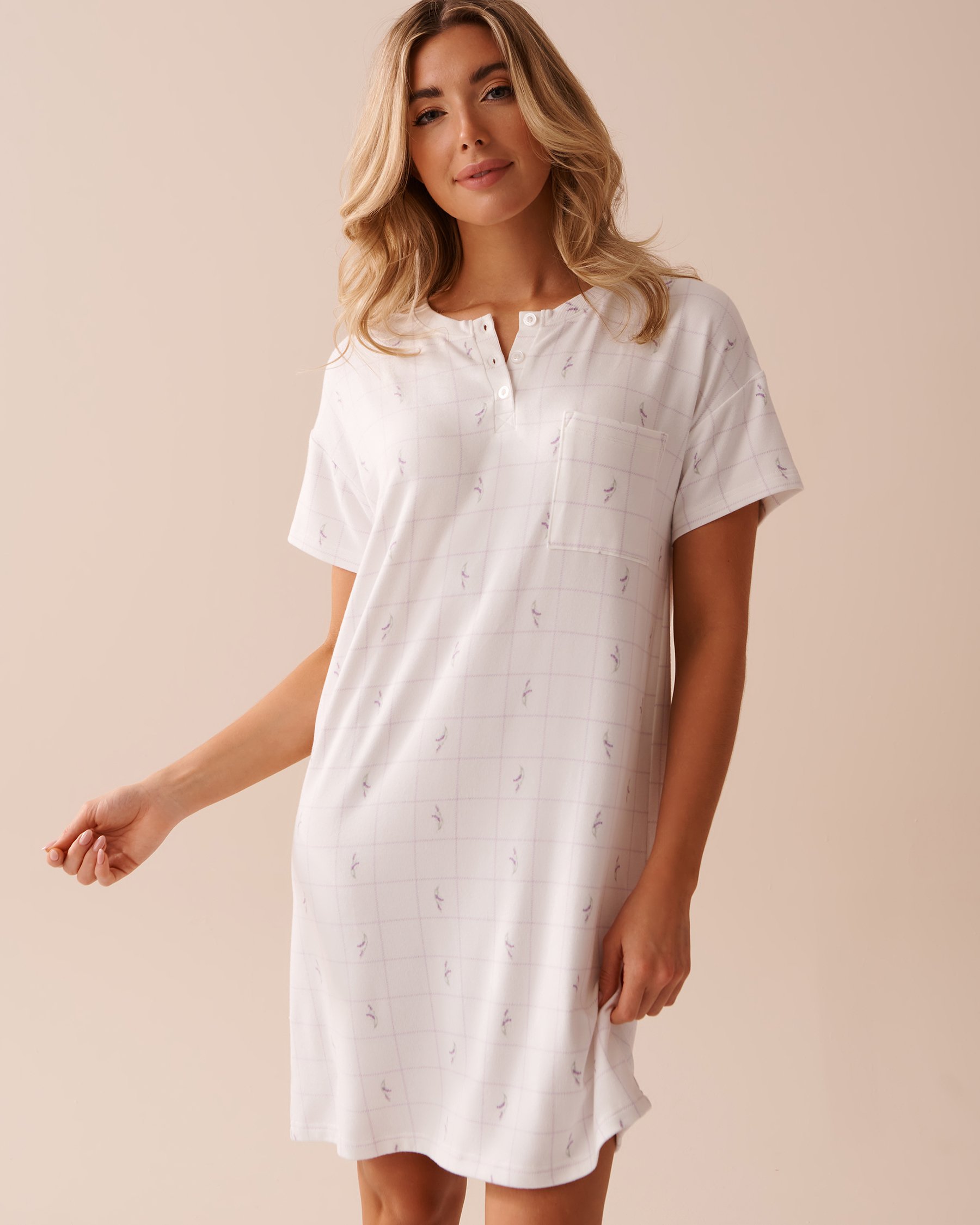LA VIE EN ROSE Recycled Fibers Lavender Plaid Short Sleeve Sleepshirt Lavender Plaid 40500339 - View4