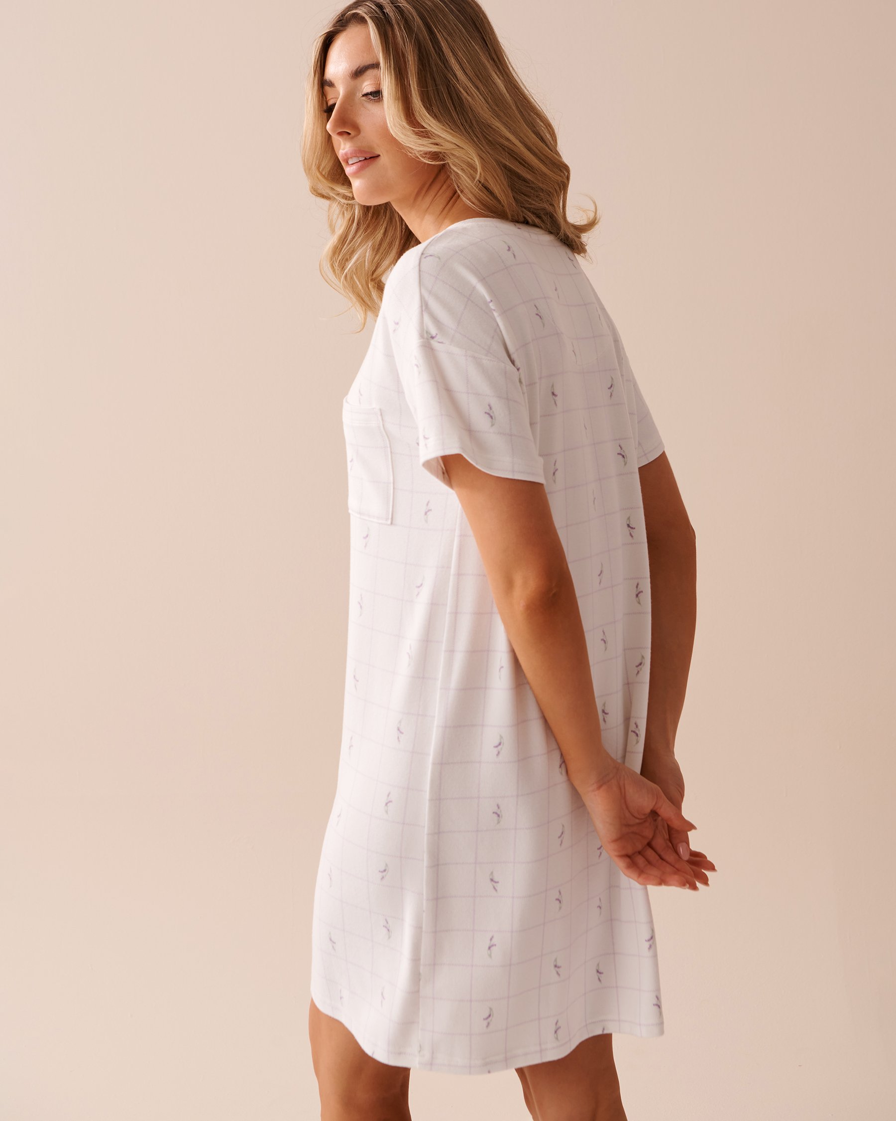 LA VIE EN ROSE Recycled Fibers Lavender Plaid Short Sleeve Sleepshirt Lavender Plaid 40500339 - View5