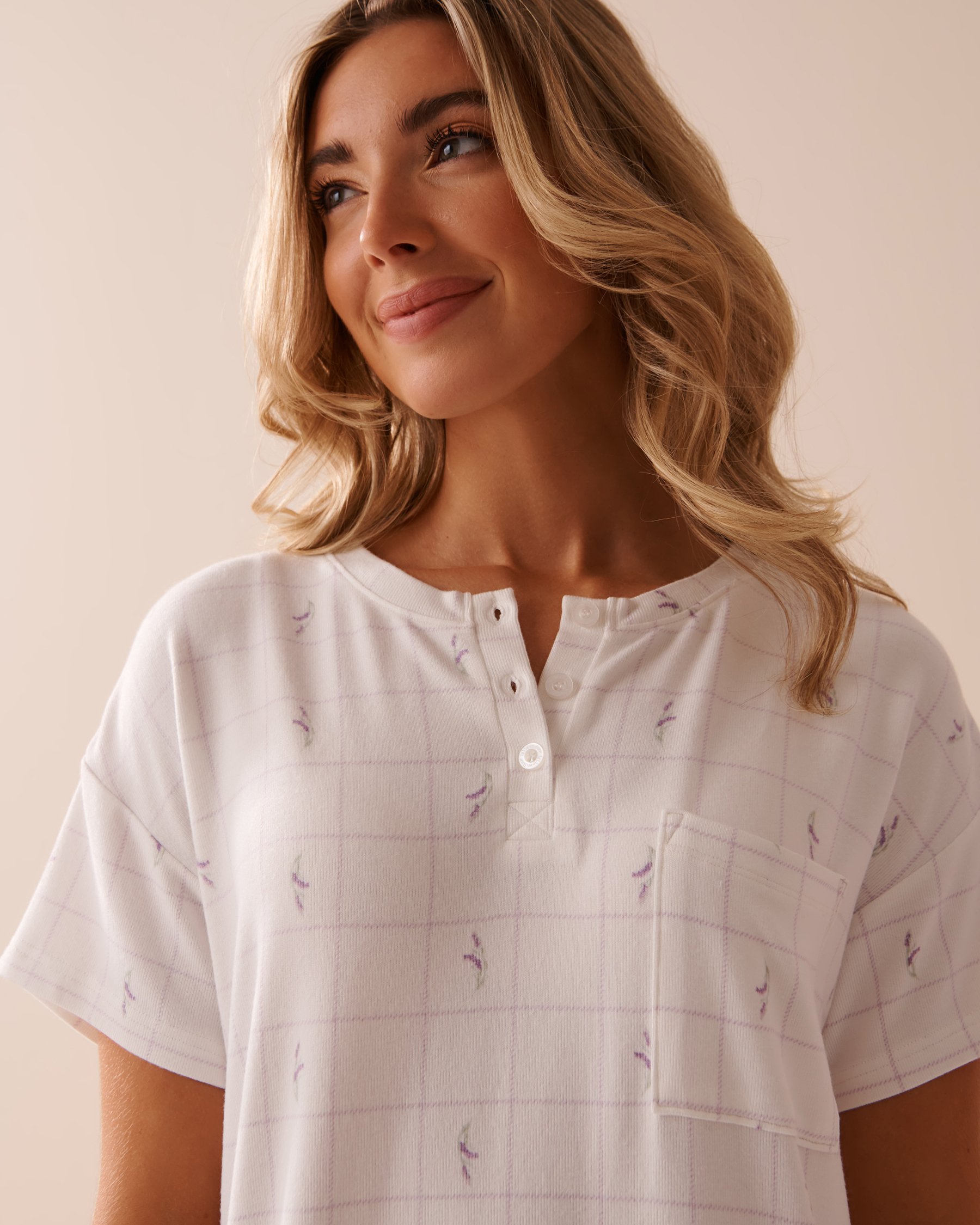 LA VIE EN ROSE Recycled Fibers Lavender Plaid Short Sleeve Sleepshirt Lavender Plaid 40500339 - View6