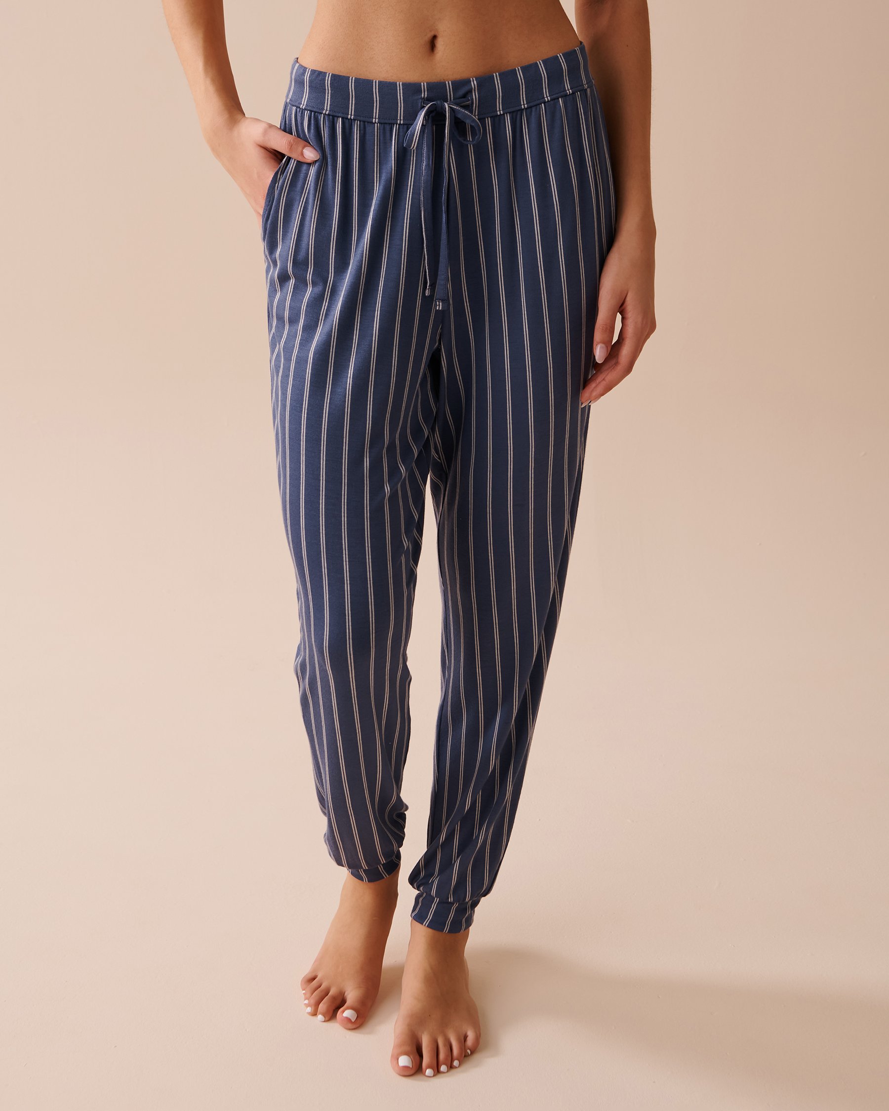 LA VIE EN ROSE Soft Jersey Jogger Pajama Pants Navy Stripes 40200562 - View1