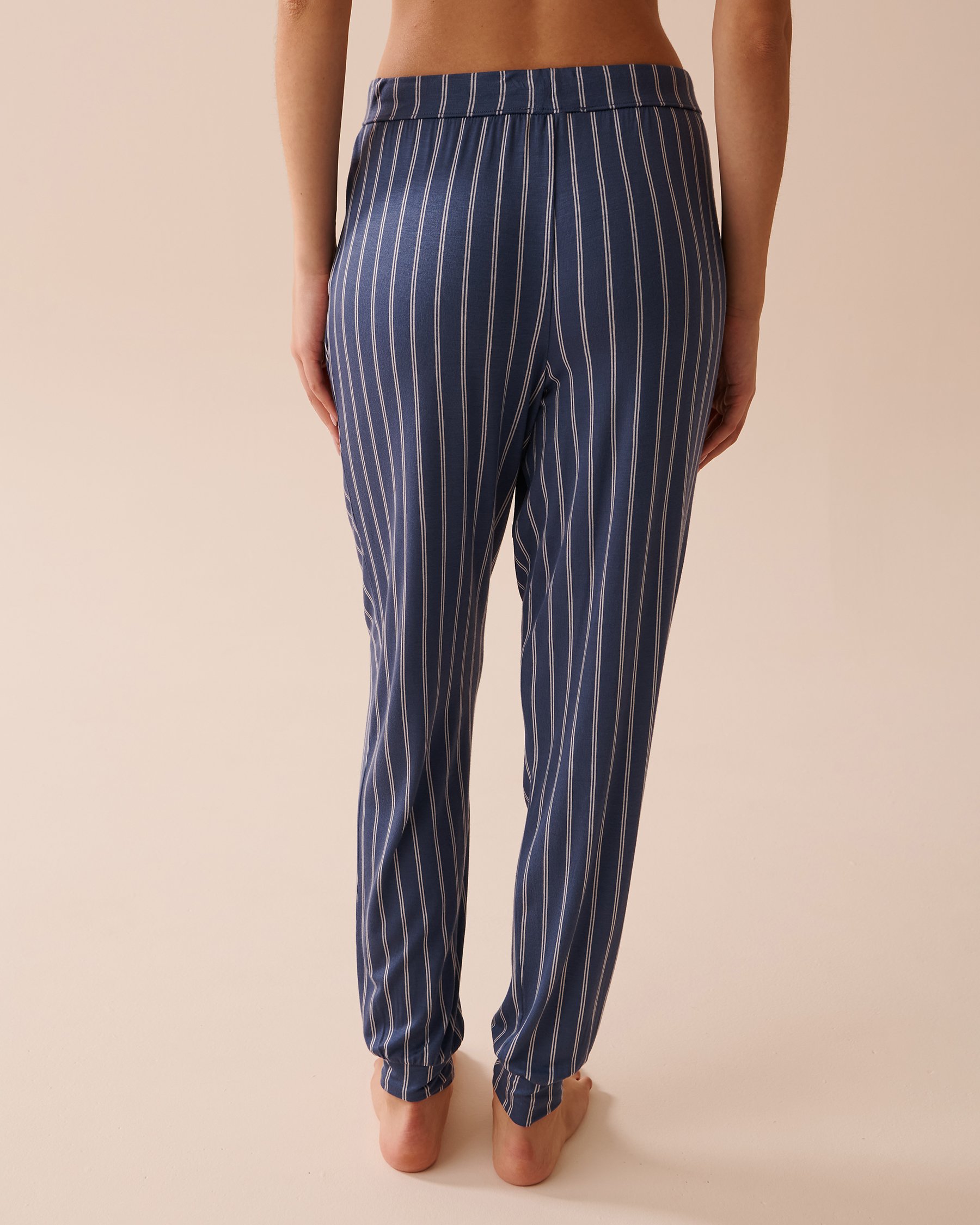LA VIE EN ROSE Soft Jersey Jogger Pajama Pants Navy Stripes 40200562 - View2