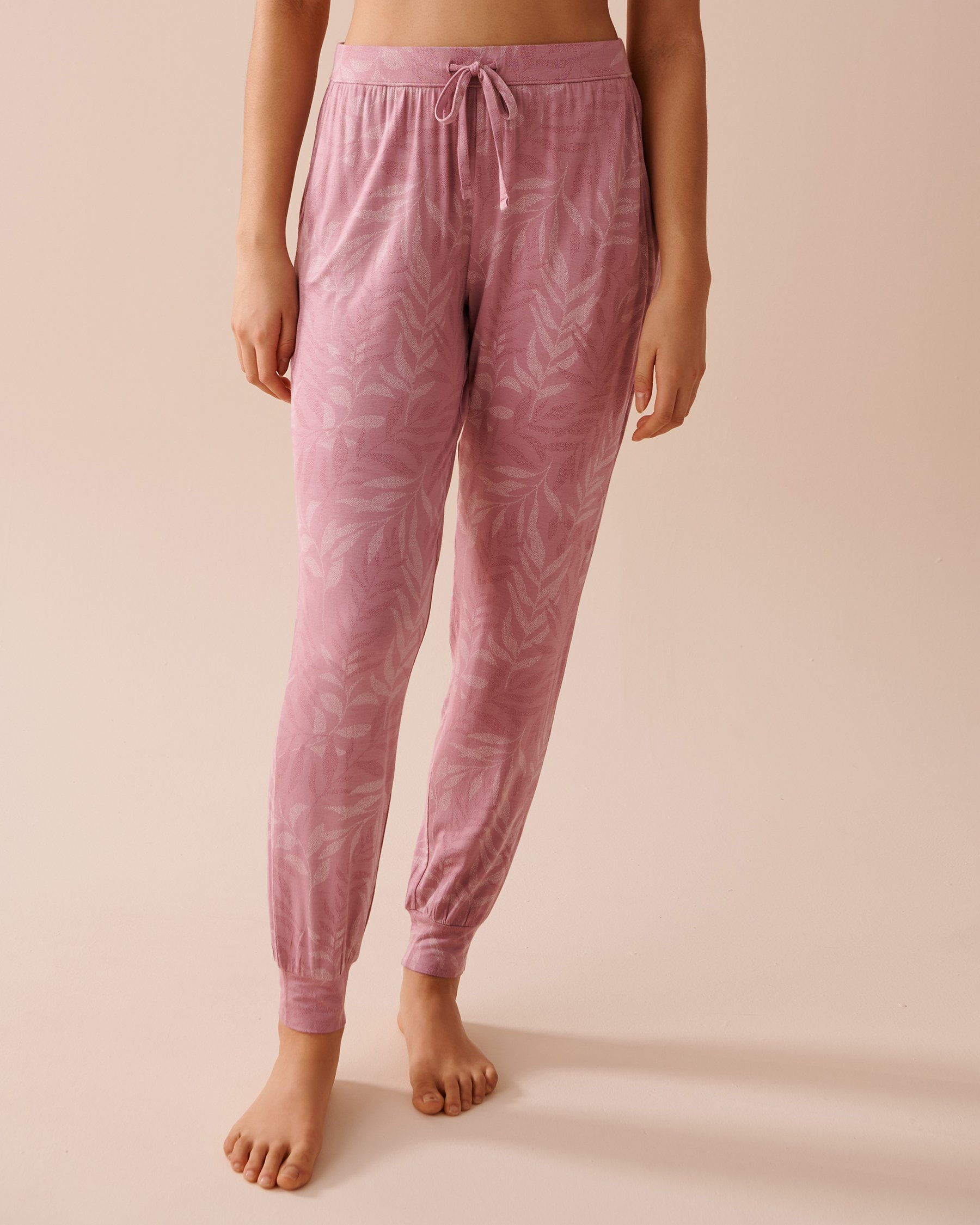 LA VIE EN ROSE Soft Jersey Jogger Pajama Pants Pink Leaves 40200562 - View1