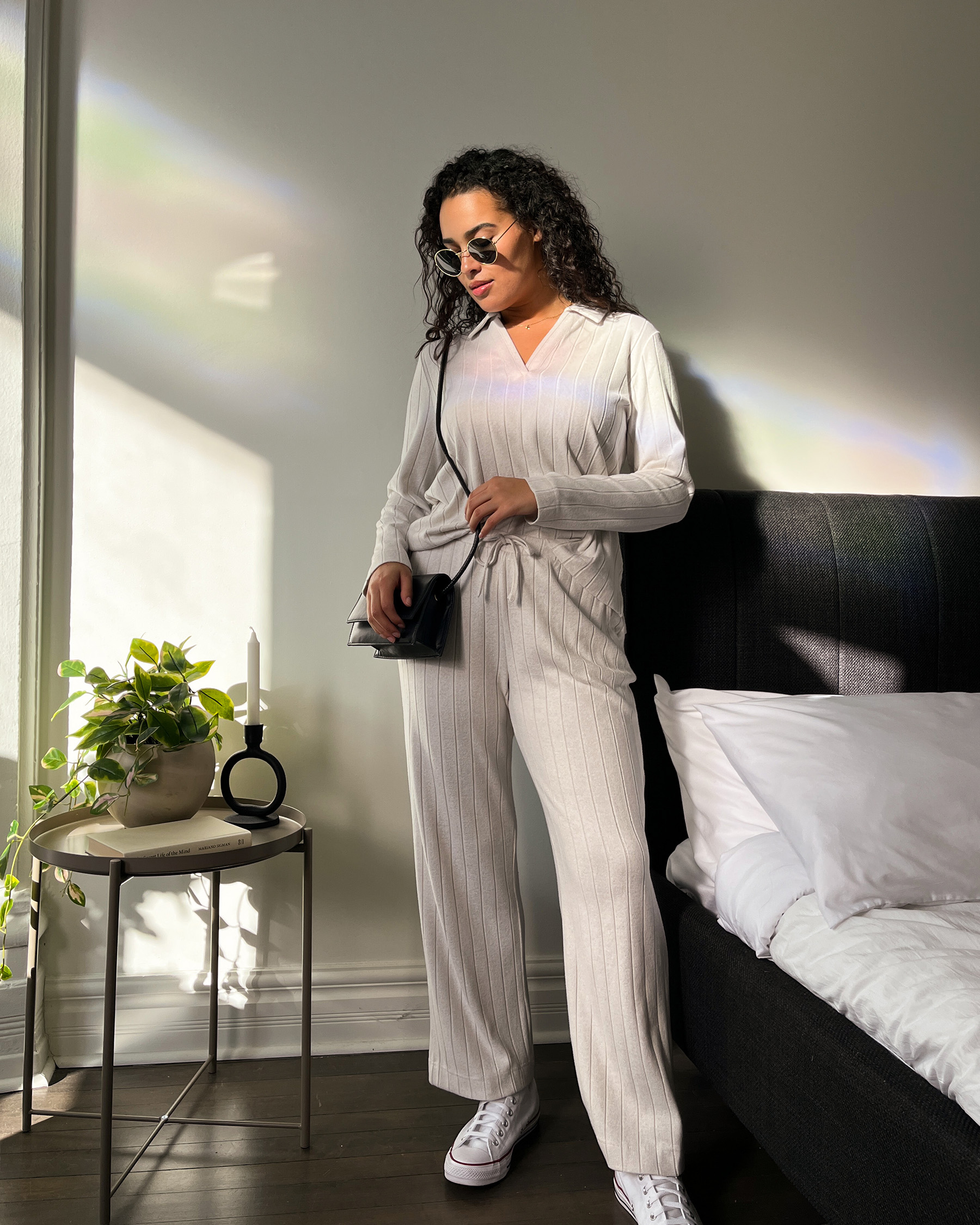 LA VIE EN ROSE Ribbed Wide Leg Pants Beige 50200066 - View6