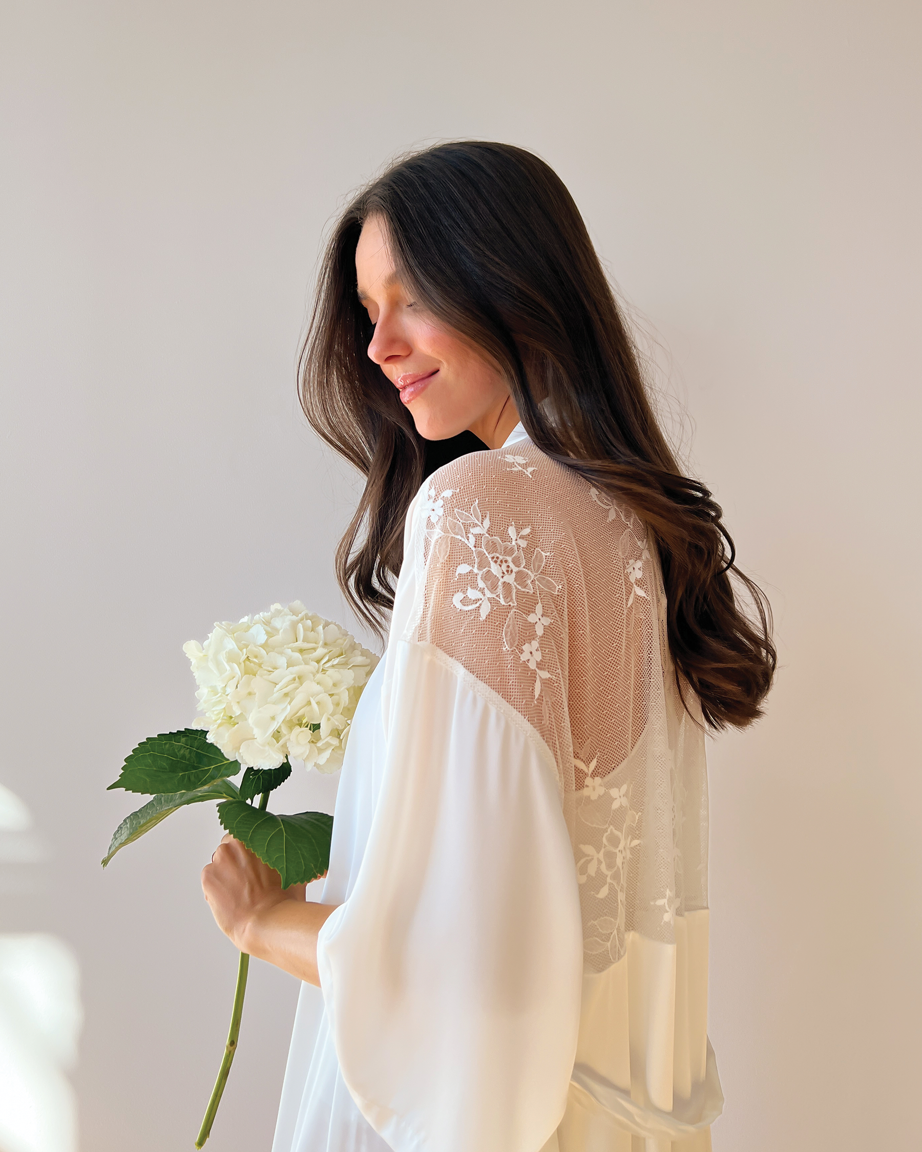 LA VIE EN ROSE Kimono en satin et dentelle Blanc 60600070 - View7