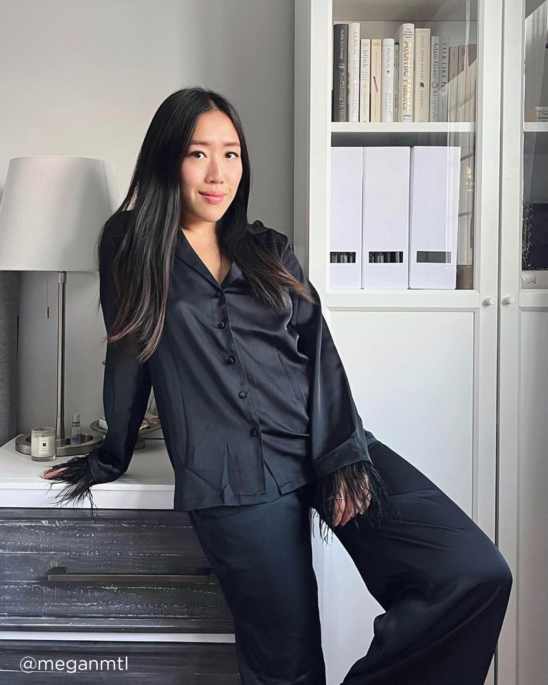 LA VIE EN ROSE Satin Feather Trim Pajama Set Starry Night 60400030 - View12