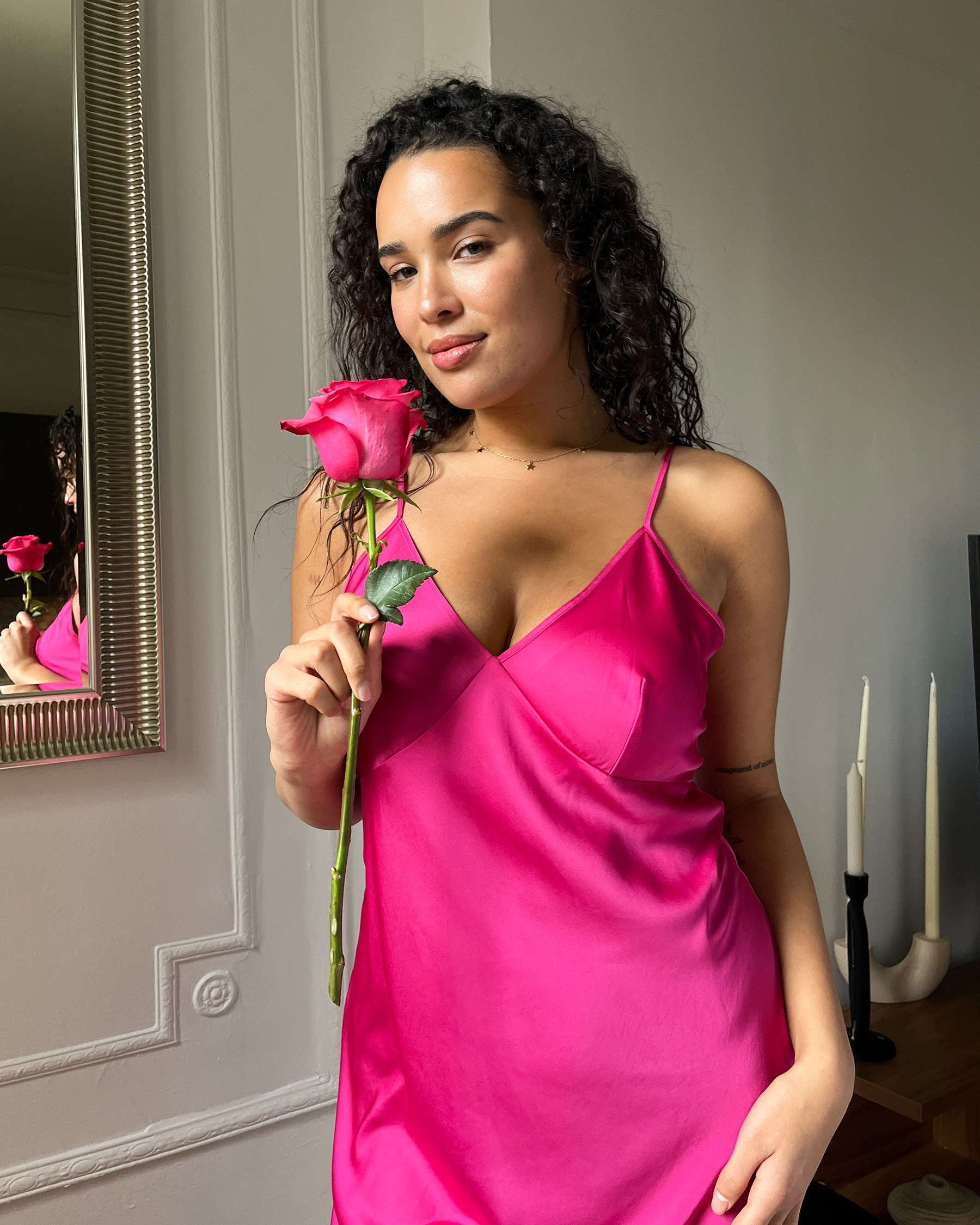 LA VIE EN ROSE Satin Nightie Shocking Pink 60500126 - View4