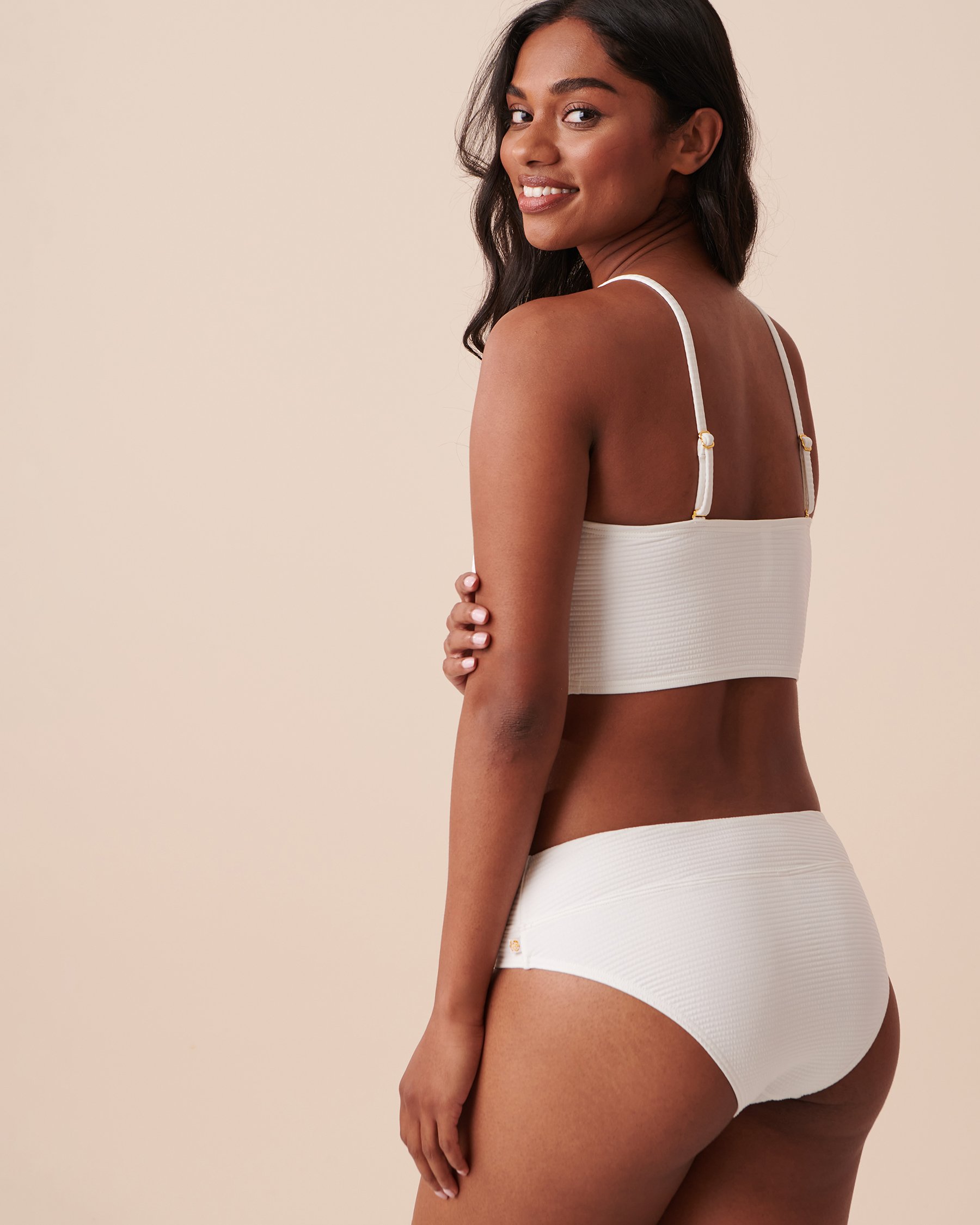 LA VIE EN ROSE AQUA SEERSUCKER Bandeau Bikini Top White 70100585 - View2