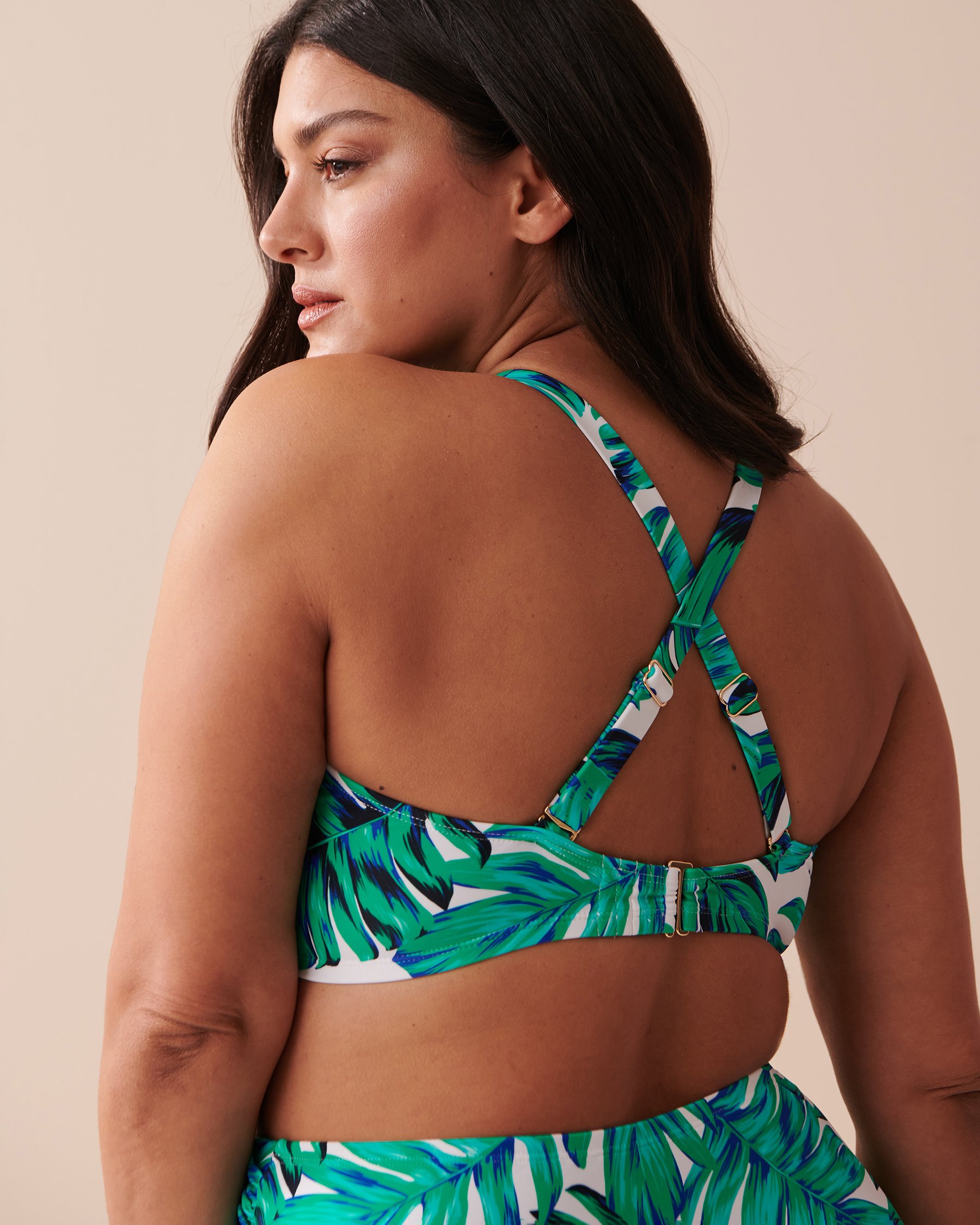 LA VIE EN ROSE AQUA PALM LEAVES Recycled Fibers D Cup Bralette Bikini Top Palm Leaves 70200121 - View3