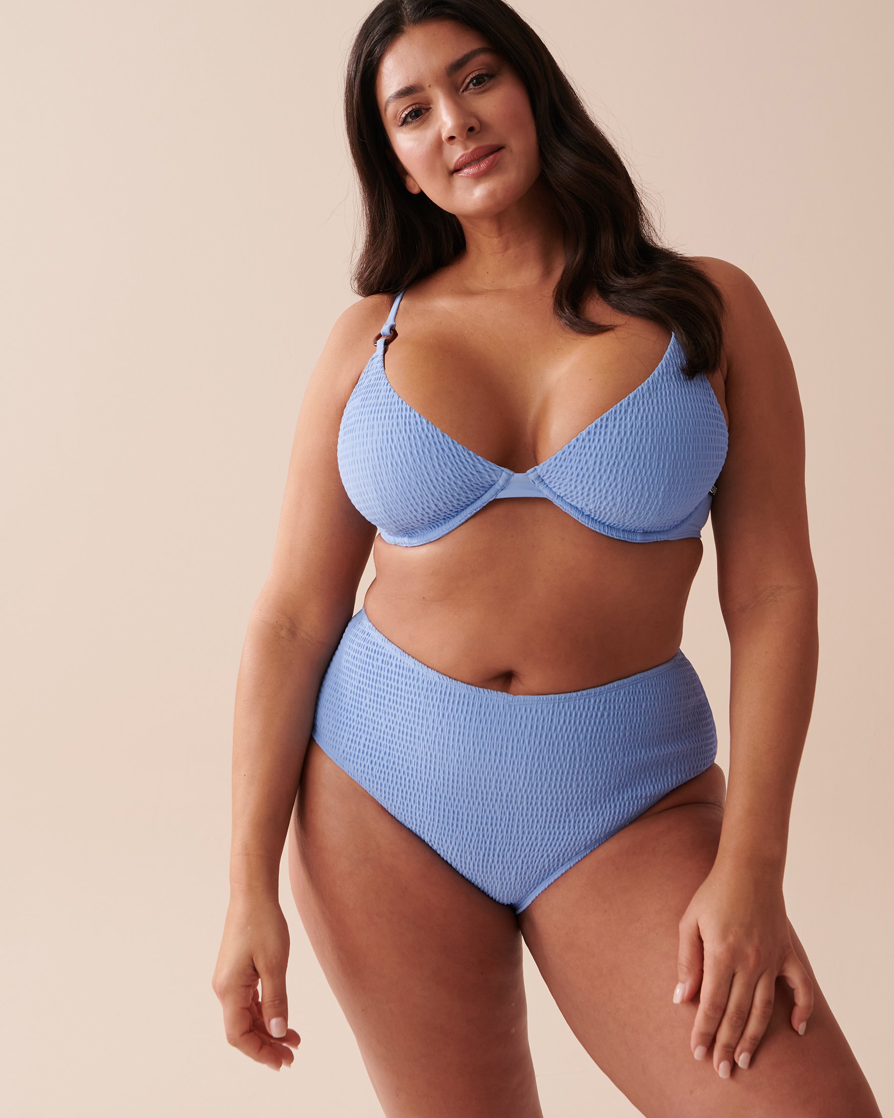 LA VIE EN ROSE AQUA Bas de bikini cheeky taille haute texture nid d'abeilles Bleu pastel éclatant 70300525 - Voir5