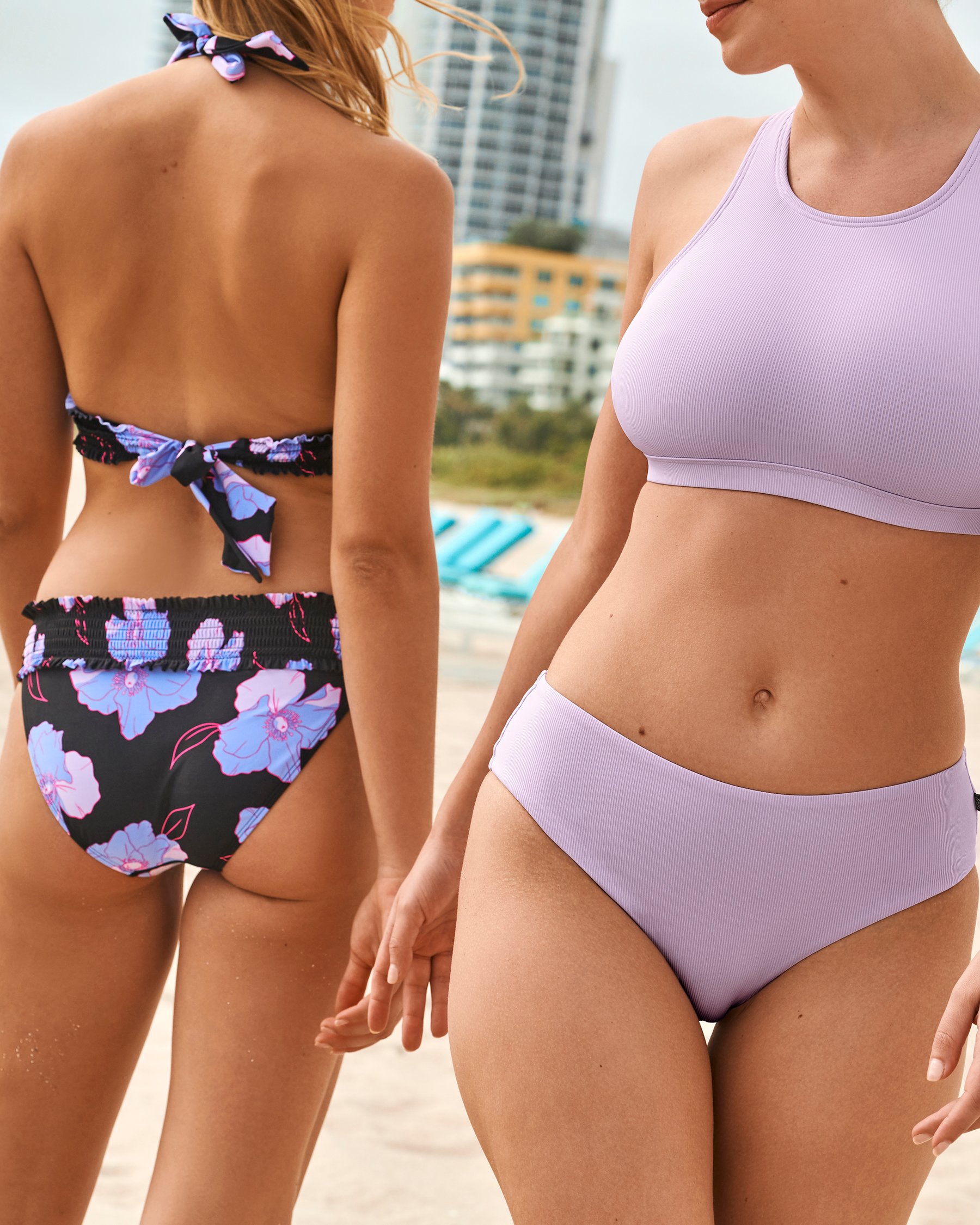LA VIE EN ROSE AQUA TEXTURED PASTEL Mid Waist Cheeky Bikini Bottom Pastel Lilac 70300536 - View1