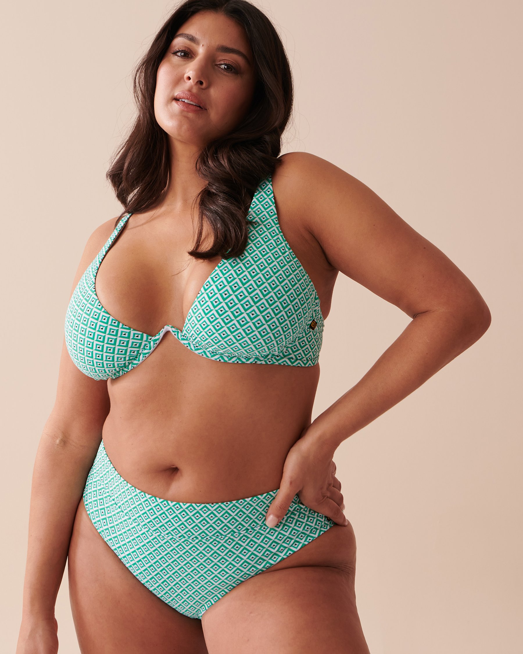 LA VIE EN ROSE AQUA Bas de bikini taille mi-haute GREEN TILE Céramique verte 70300540 - View3