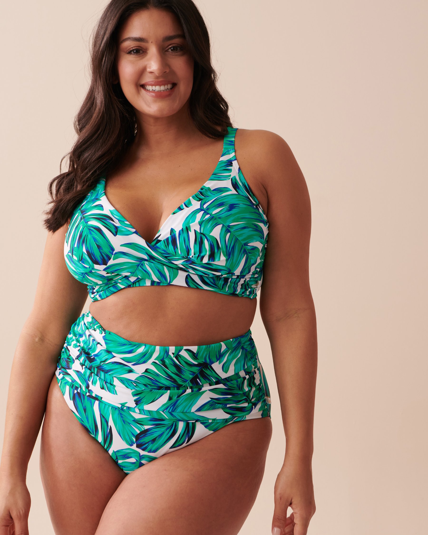 LA VIE EN ROSE AQUA Bas de bikini taille haute drapée en fibres recyclées PALM LEAVES Feuilles de palmier 70300538 - View3