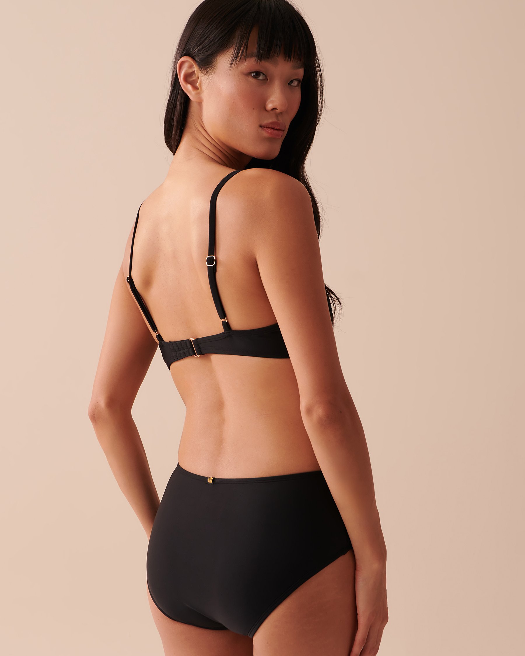 LA VIE EN ROSE AQUA Haut de bikini triangle texture nid d'abeilles Noir 70100559 - View2