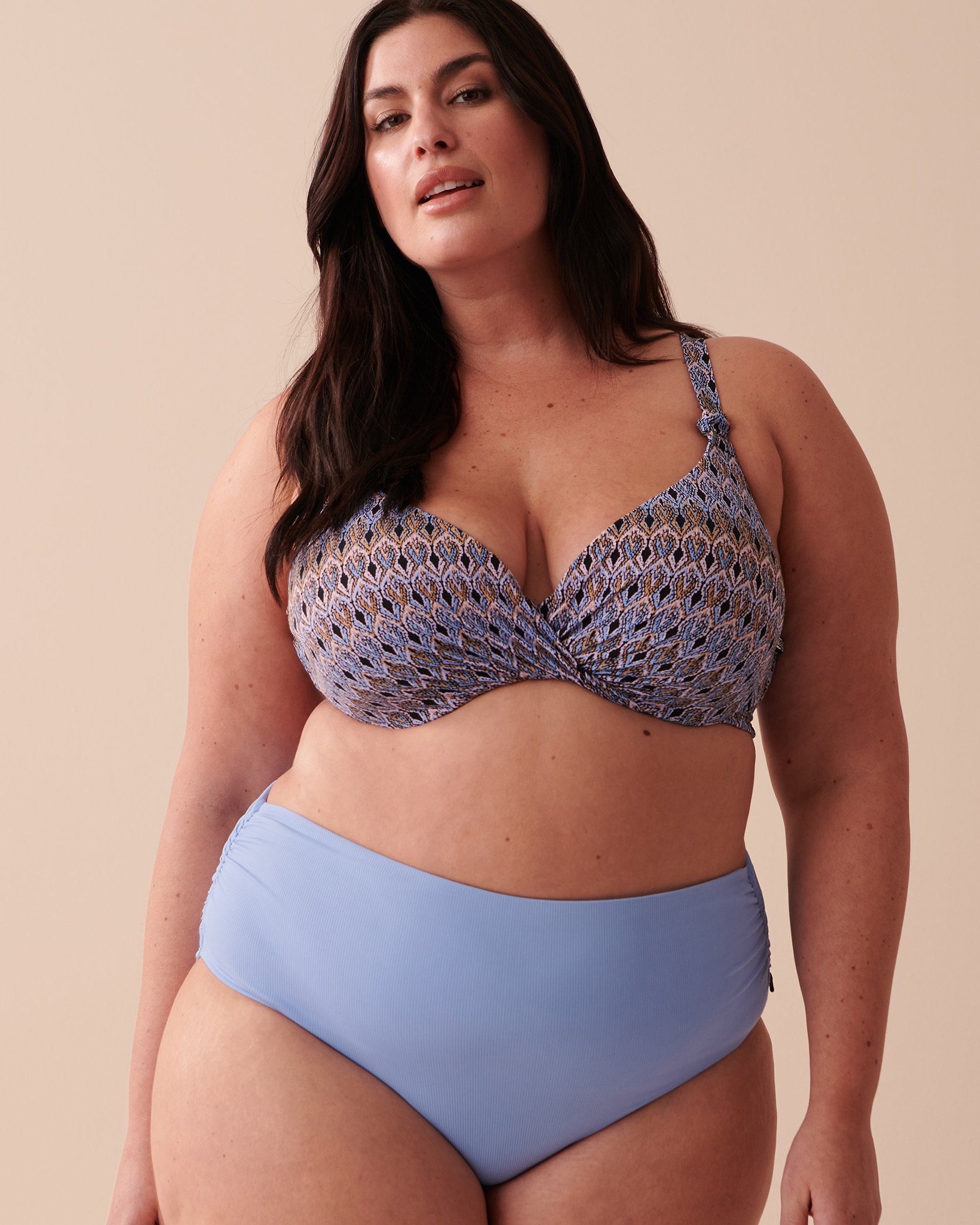 LA VIE EN ROSE AQUA TEXTURED DD Cup Twisted Bikini Top Light Blue Mosaic 70200123 - View1
