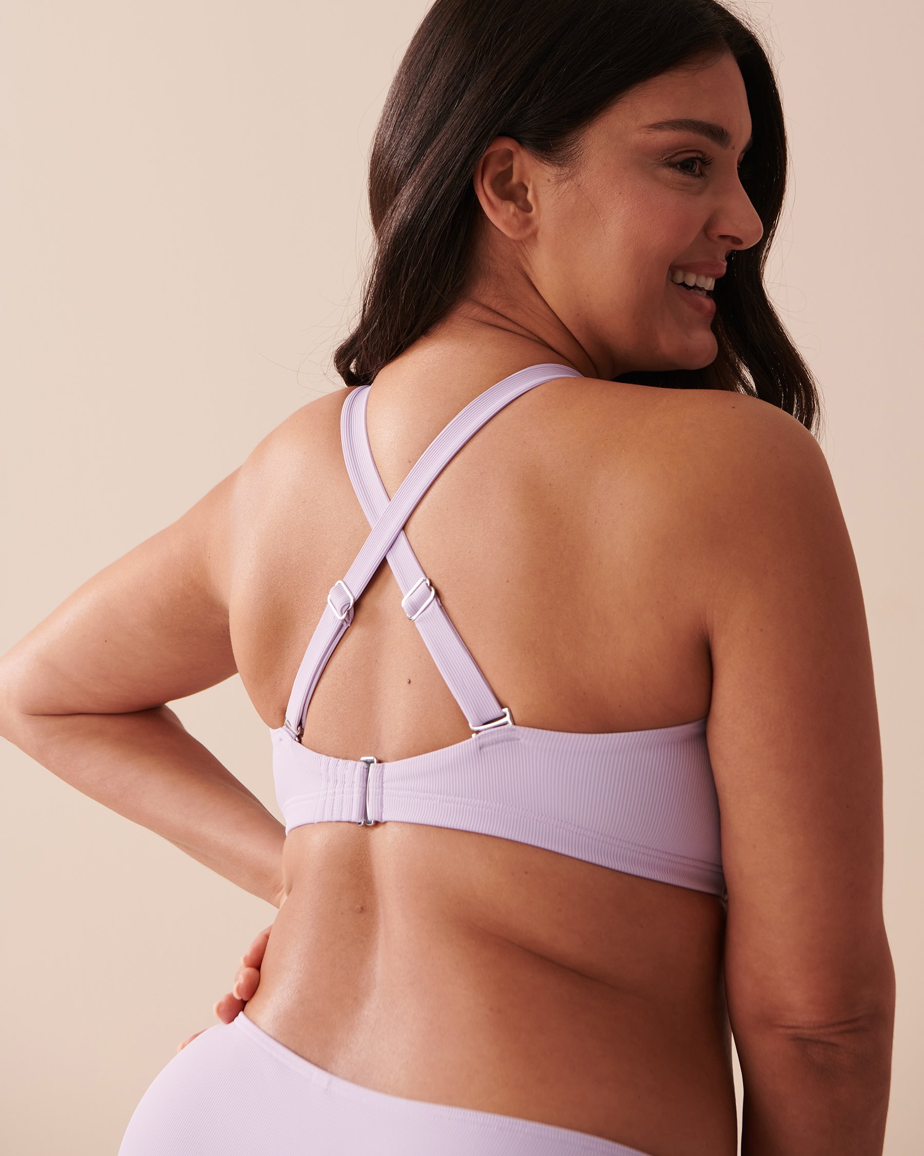 LA VIE EN ROSE AQUA Haut de bikini triangle bonnet D texturé PASTEL Lilas pastel 70200120 - View3