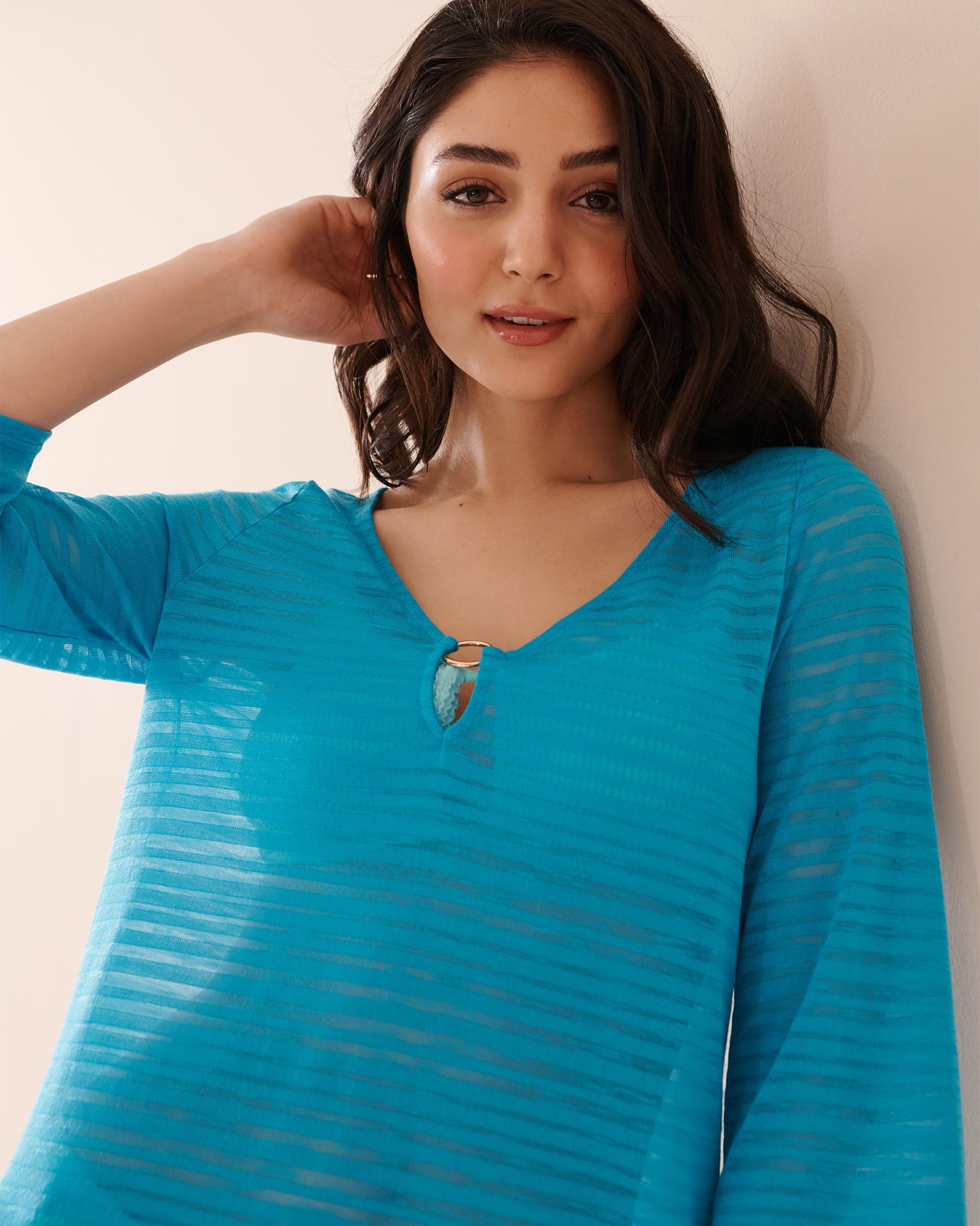 LA VIE EN ROSE AQUA Tunique manches 3/4 à rayures ombrées Bleu océan 80300092 - Voir3